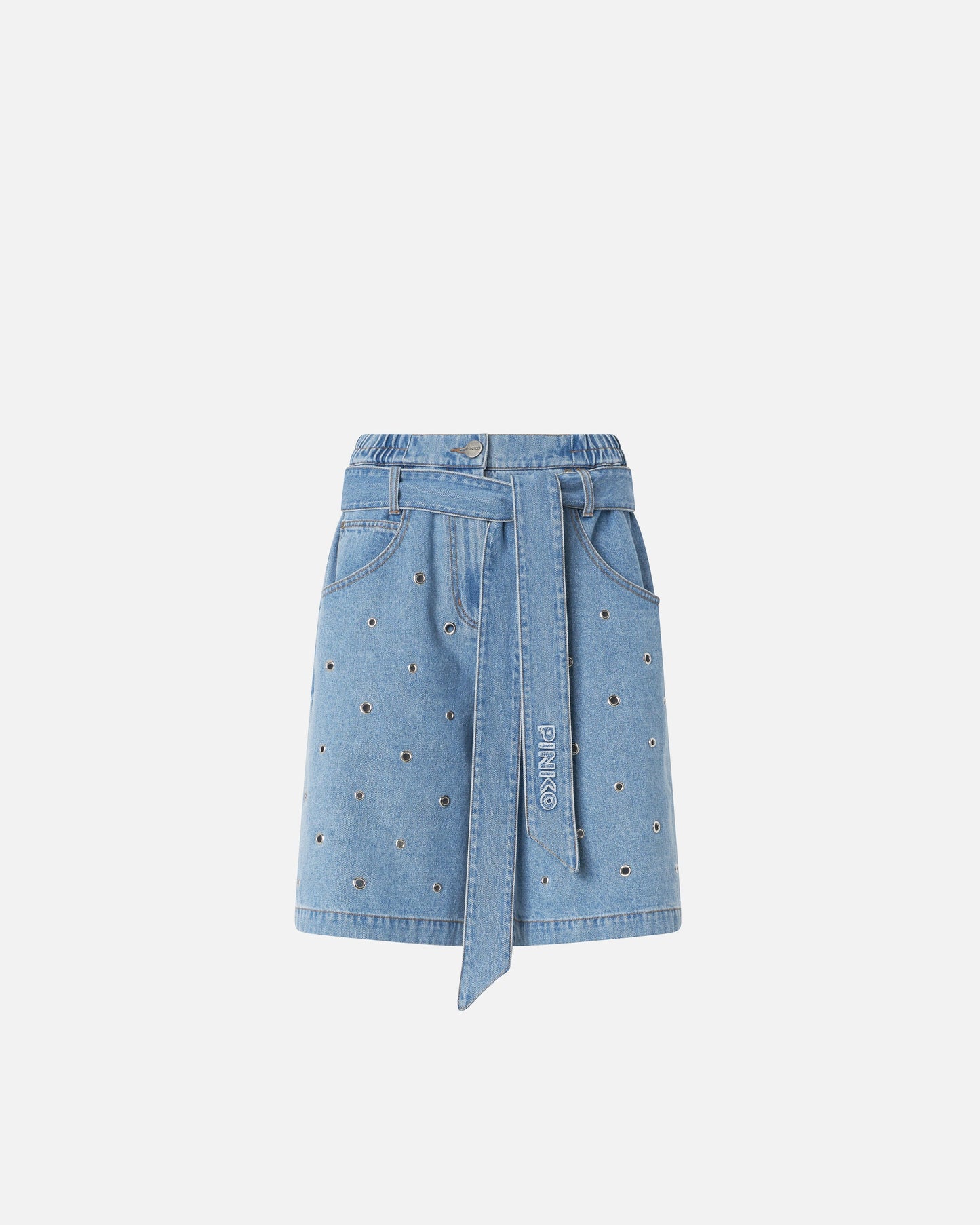 Denim shorts with eyelets and belt