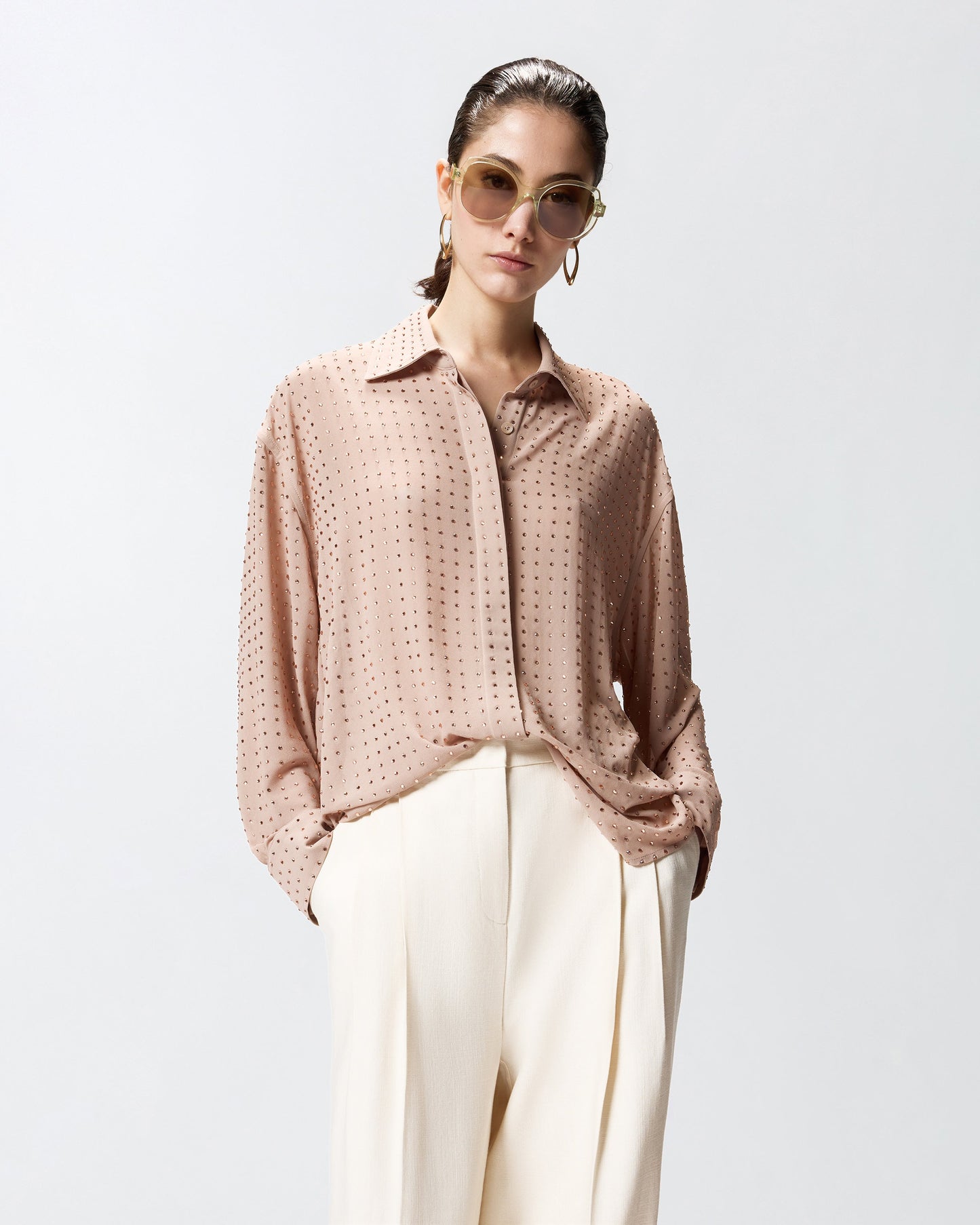 Rhinestoned georgette shirt