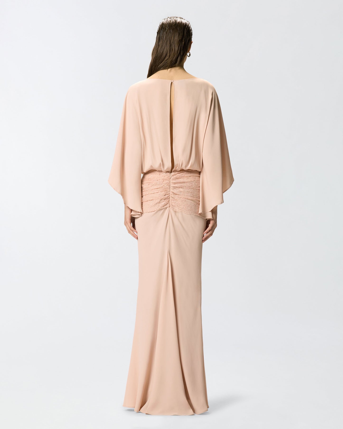 Long dress with draping and lace