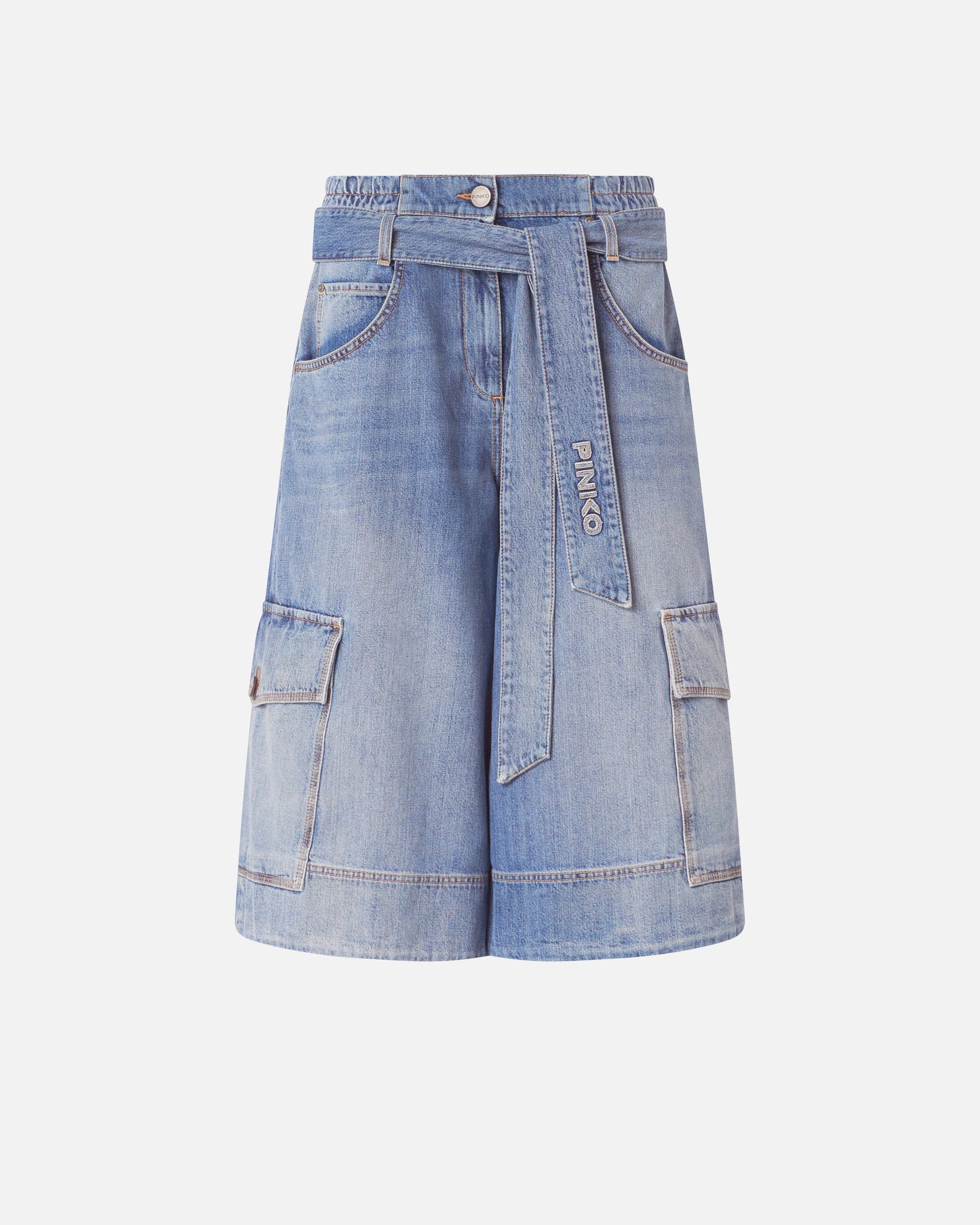 Denim utility Bermuda shorts with belt
