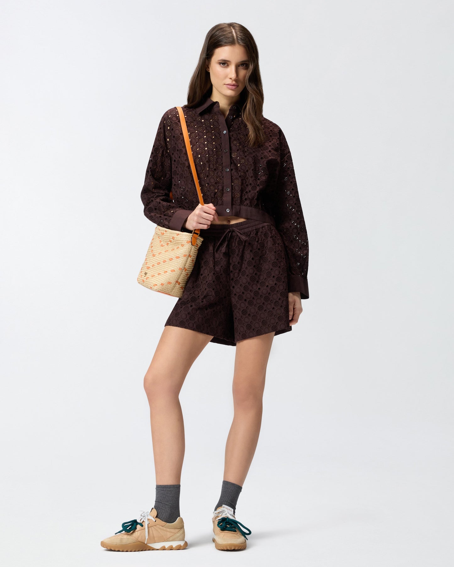 Cropped shirt with broderie anglaise