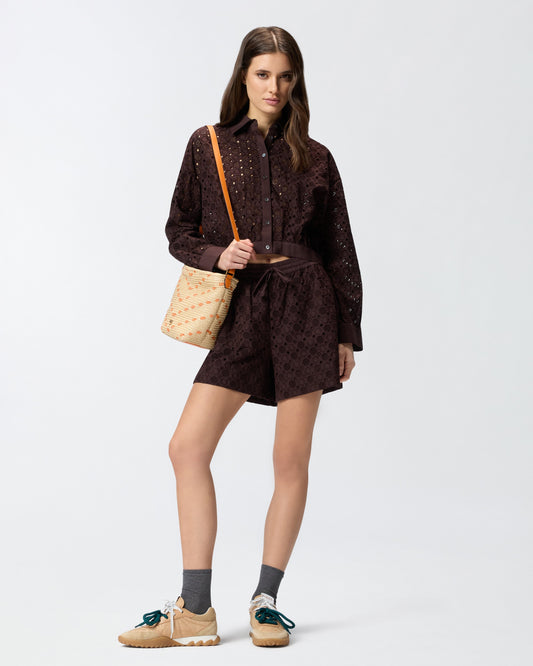 Cropped shirt with broderie anglaise