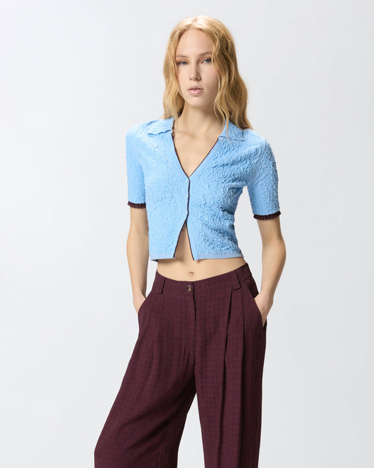 Jacquard polo cropped cardigan