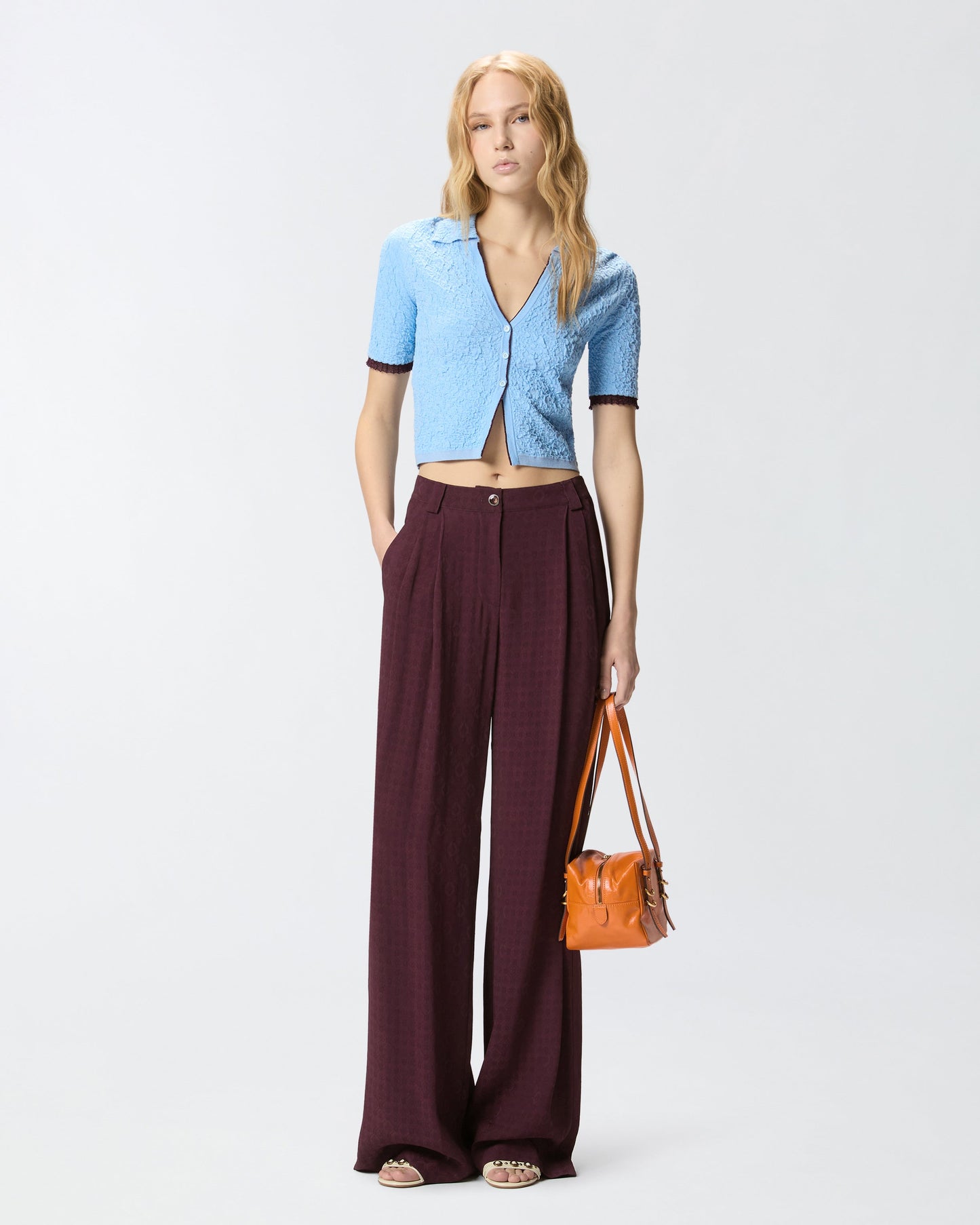 Jacquard polo cropped cardigan