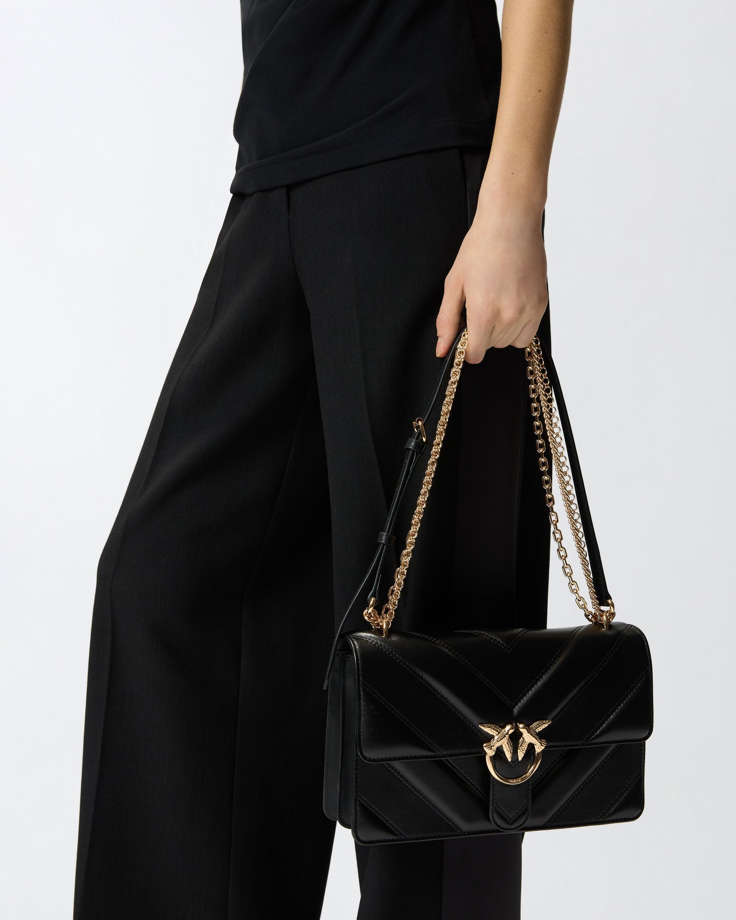 Love Bag One medium shoulder bag in chevron leather and nappa with triple chain