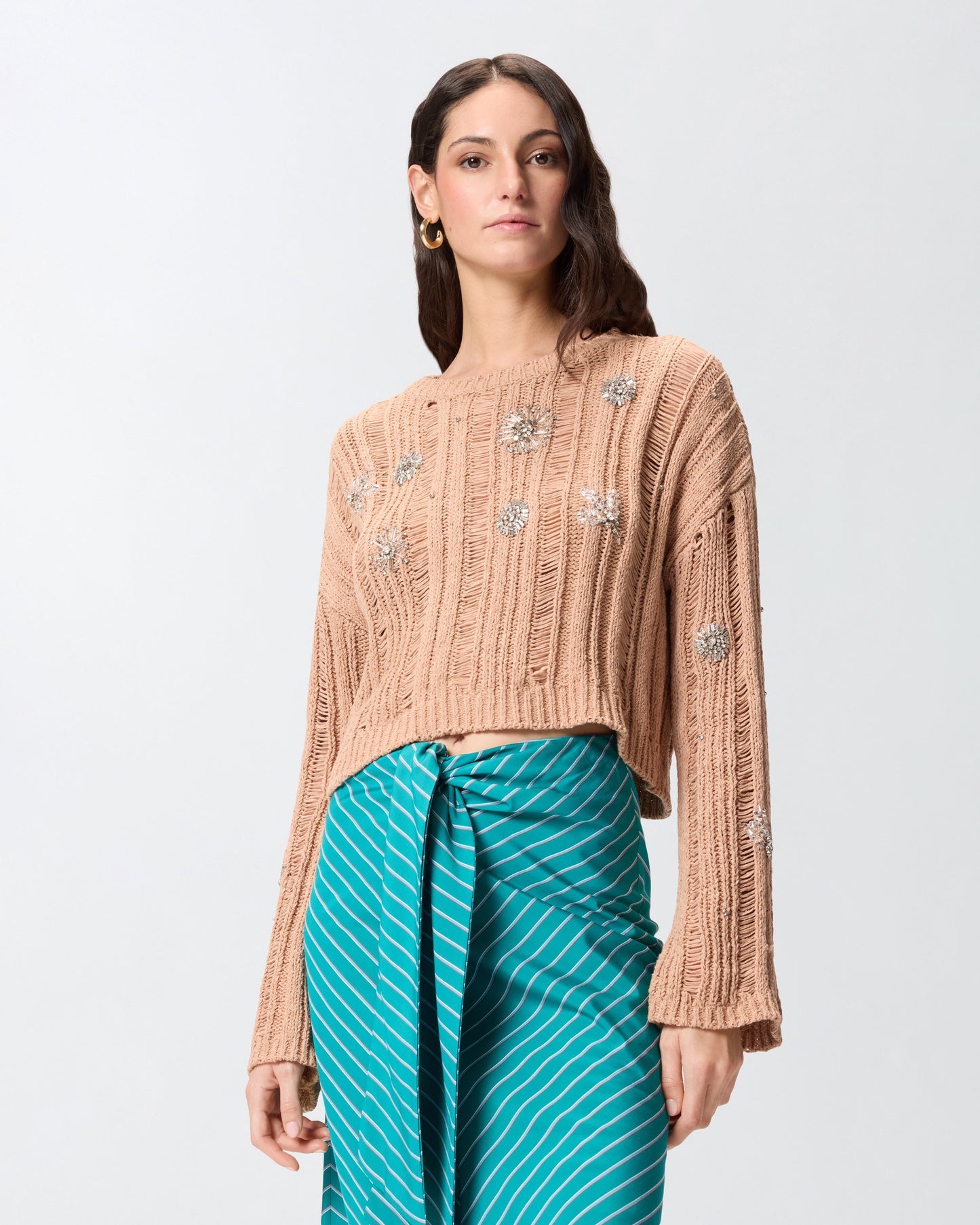 Openwork sweater with jewel details