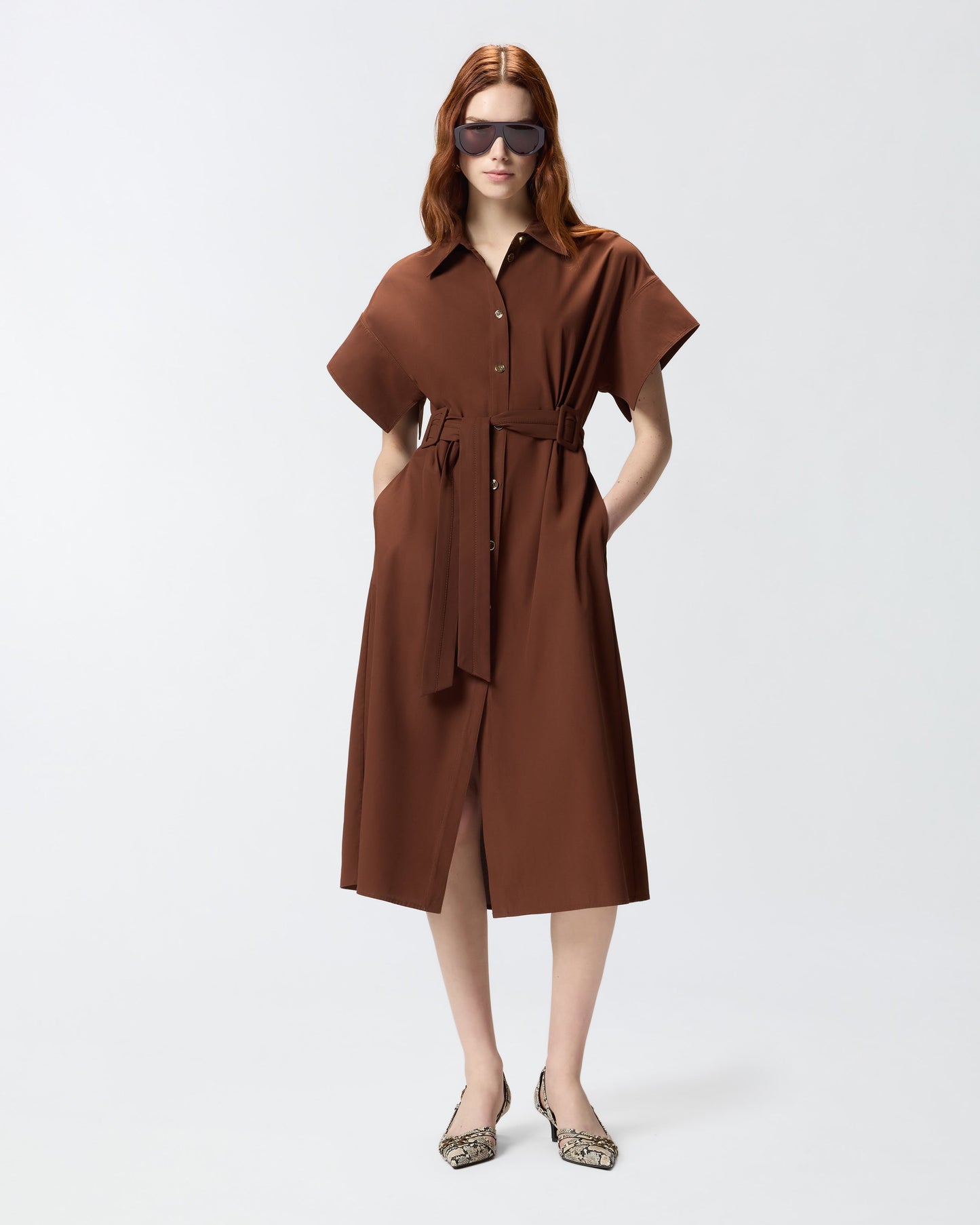 Midi shirt dress with belt
