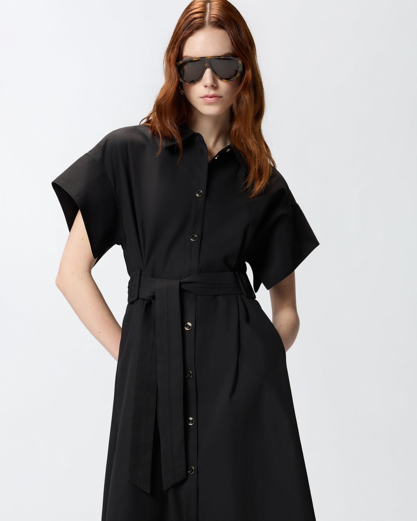 Midi shirt dress with belt