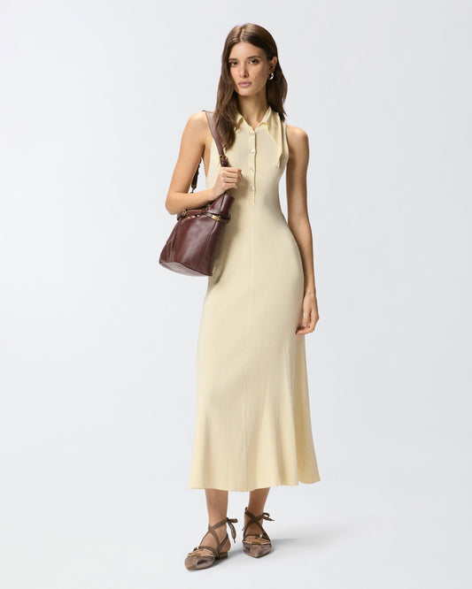 Long ribbed dress with bandana collar