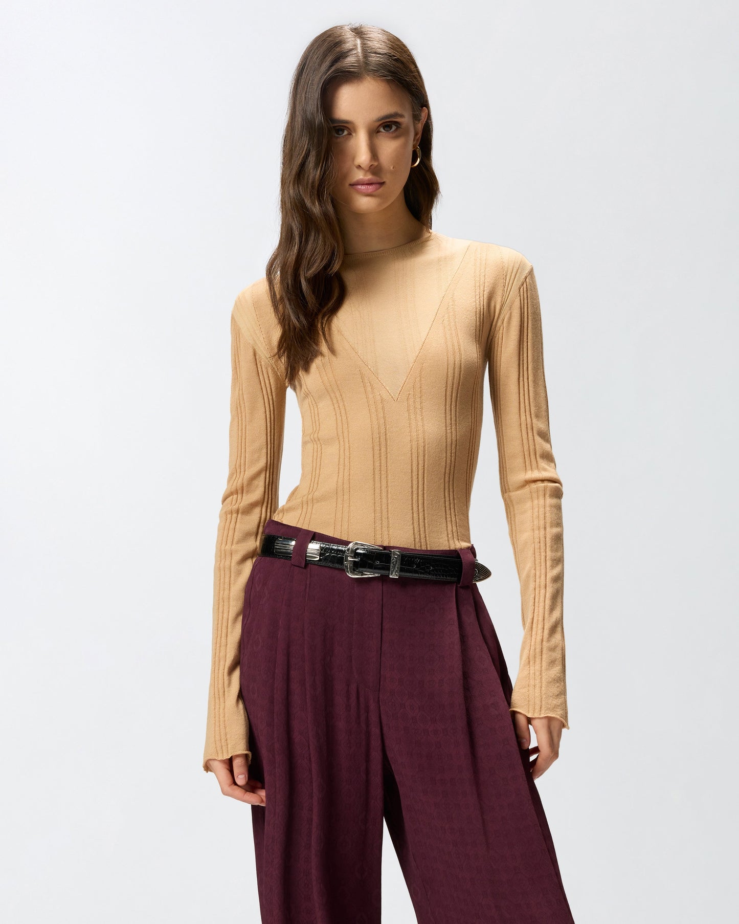 Lightweight ribbed sweater with sheer details