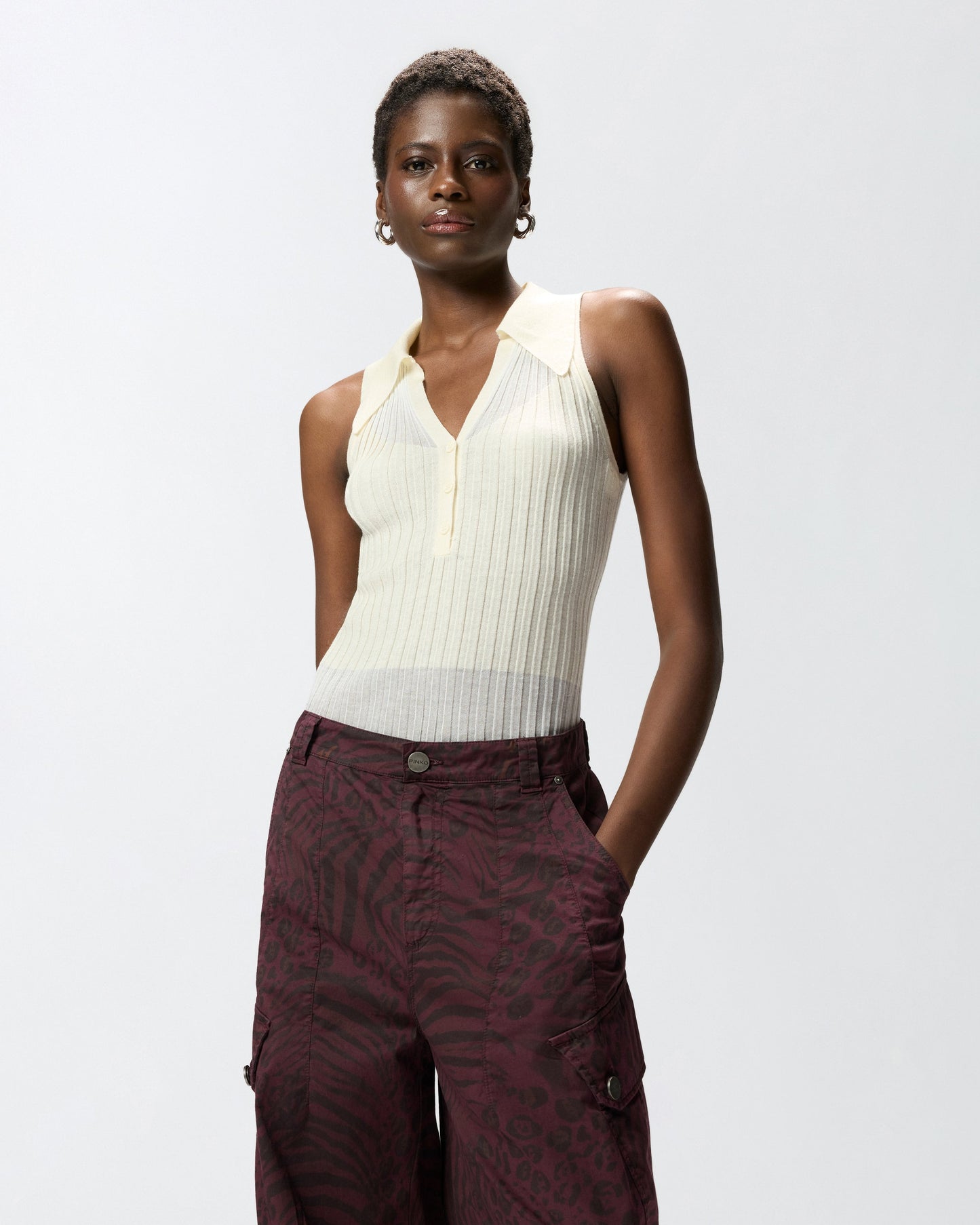 Ribbed polo vest top
