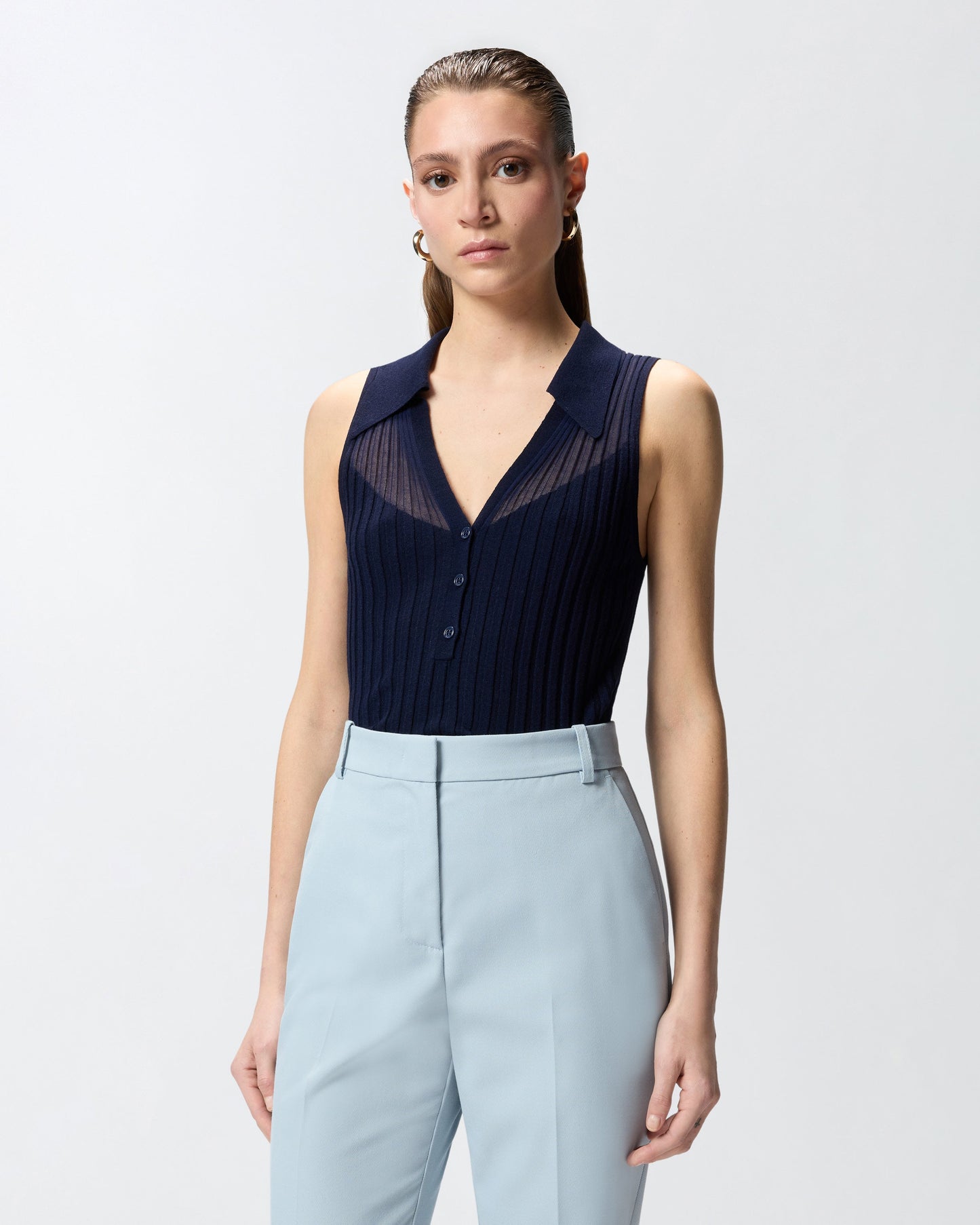 Ribbed polo vest top