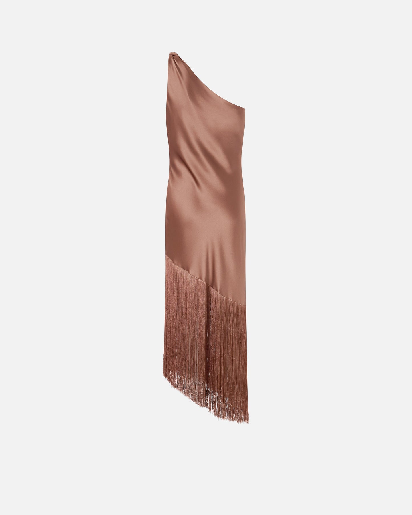 Satin one-shoulder mini dress with fringing