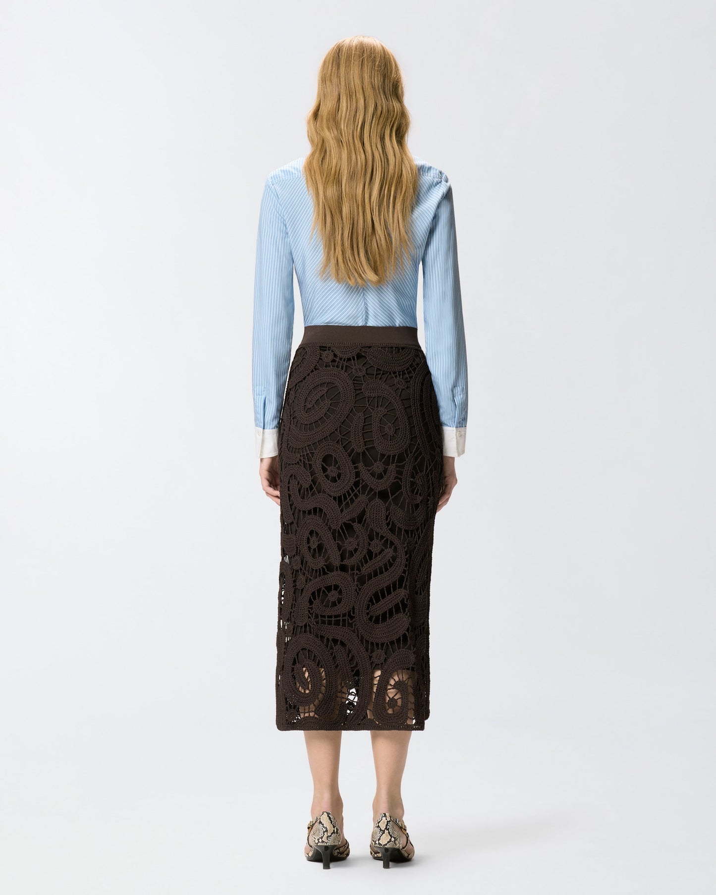 Geometric crocheted midi skirt
