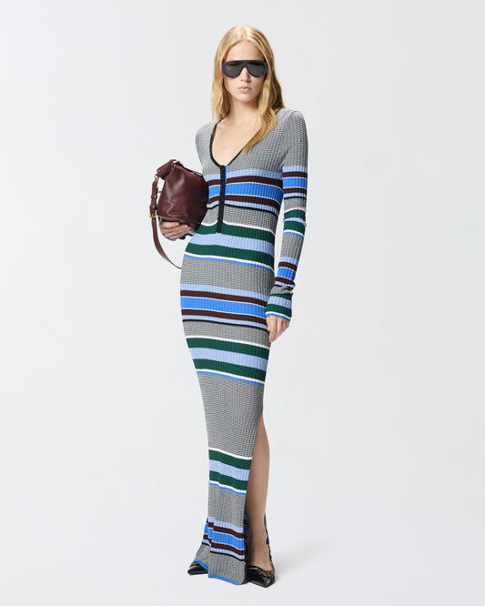 Long striped knit slim-fit dress