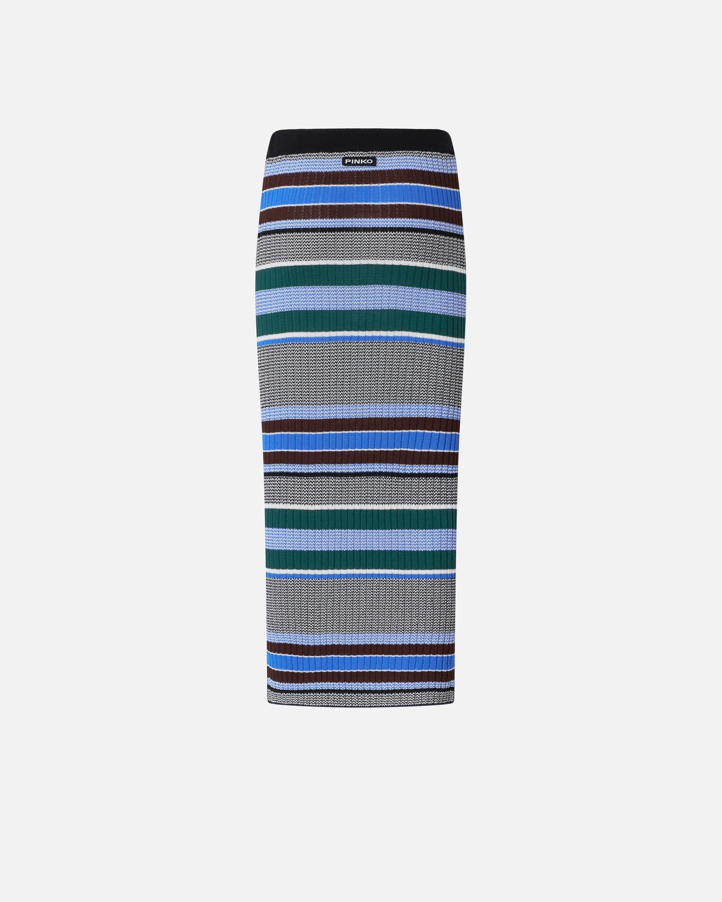 Calf-length striped knit slim-fit skirt