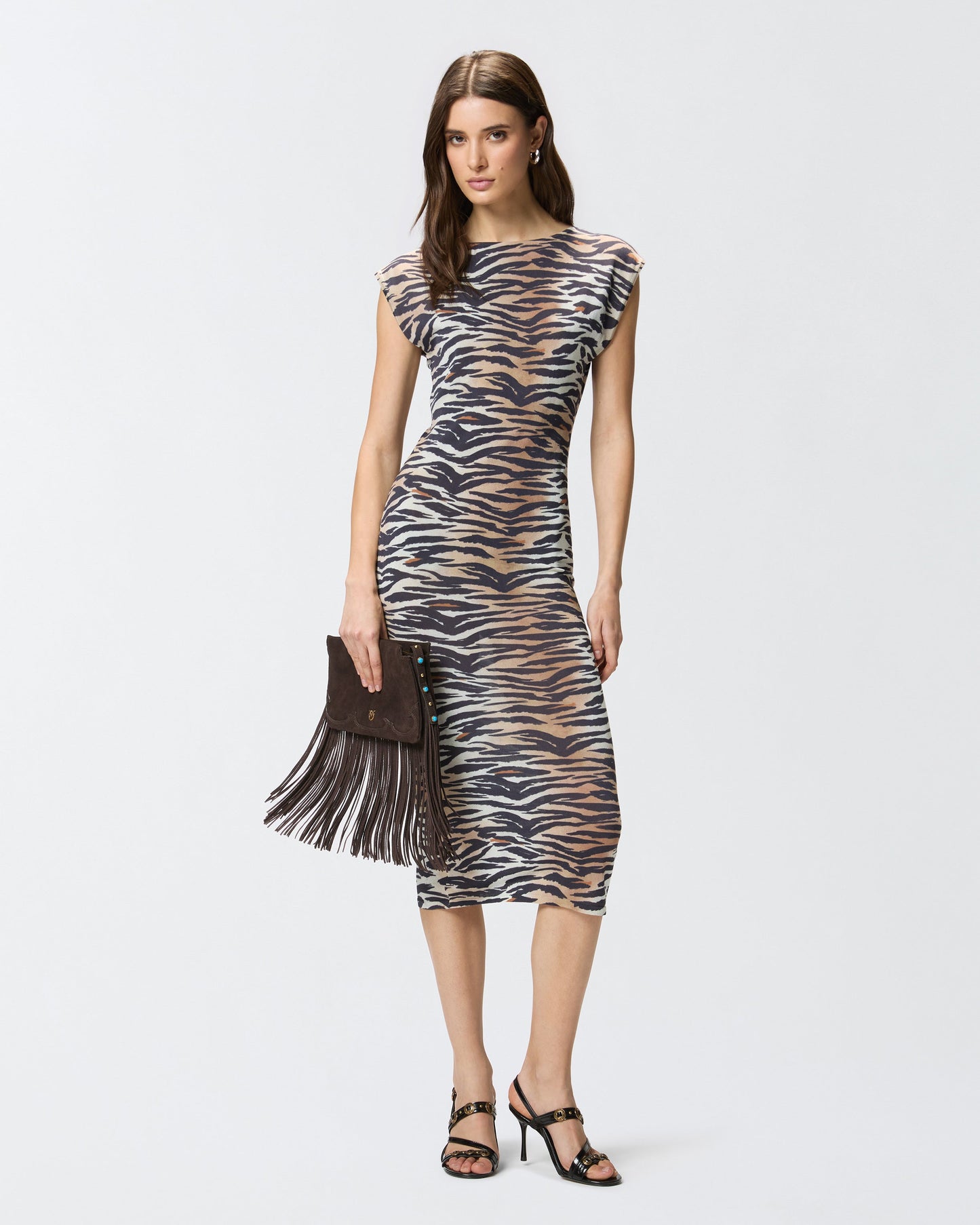 Sheath midi dress with animal print