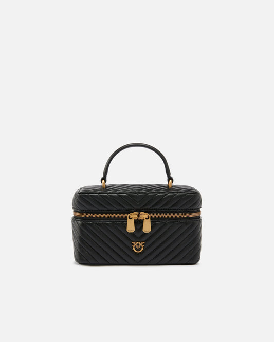 Small beauty case with shoulder strap in chevron nappa