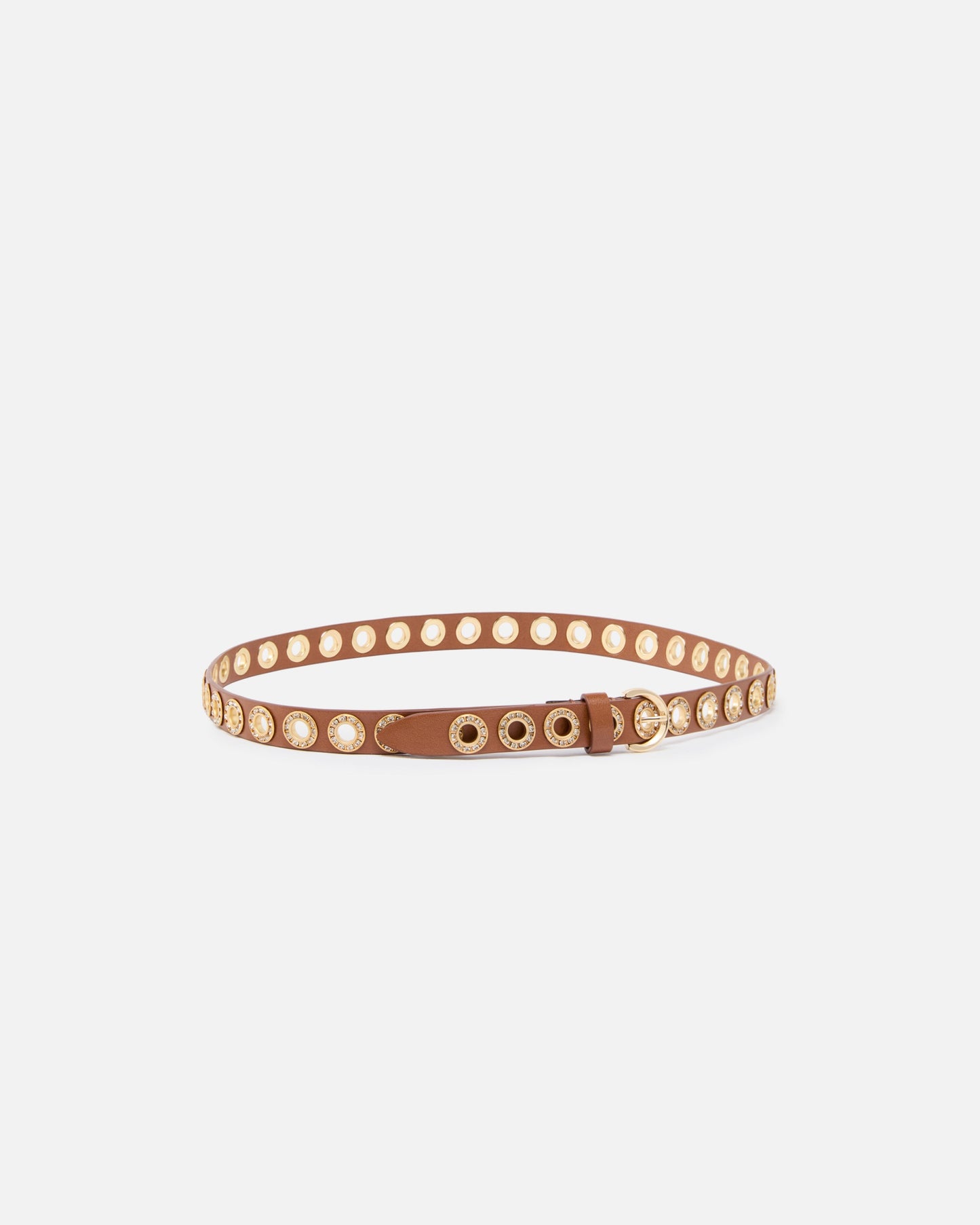 Leather belt with jewel eyelets, 2cm