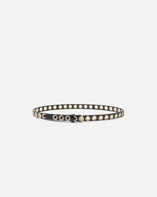 Leather belt with jewel eyelets, 2cm