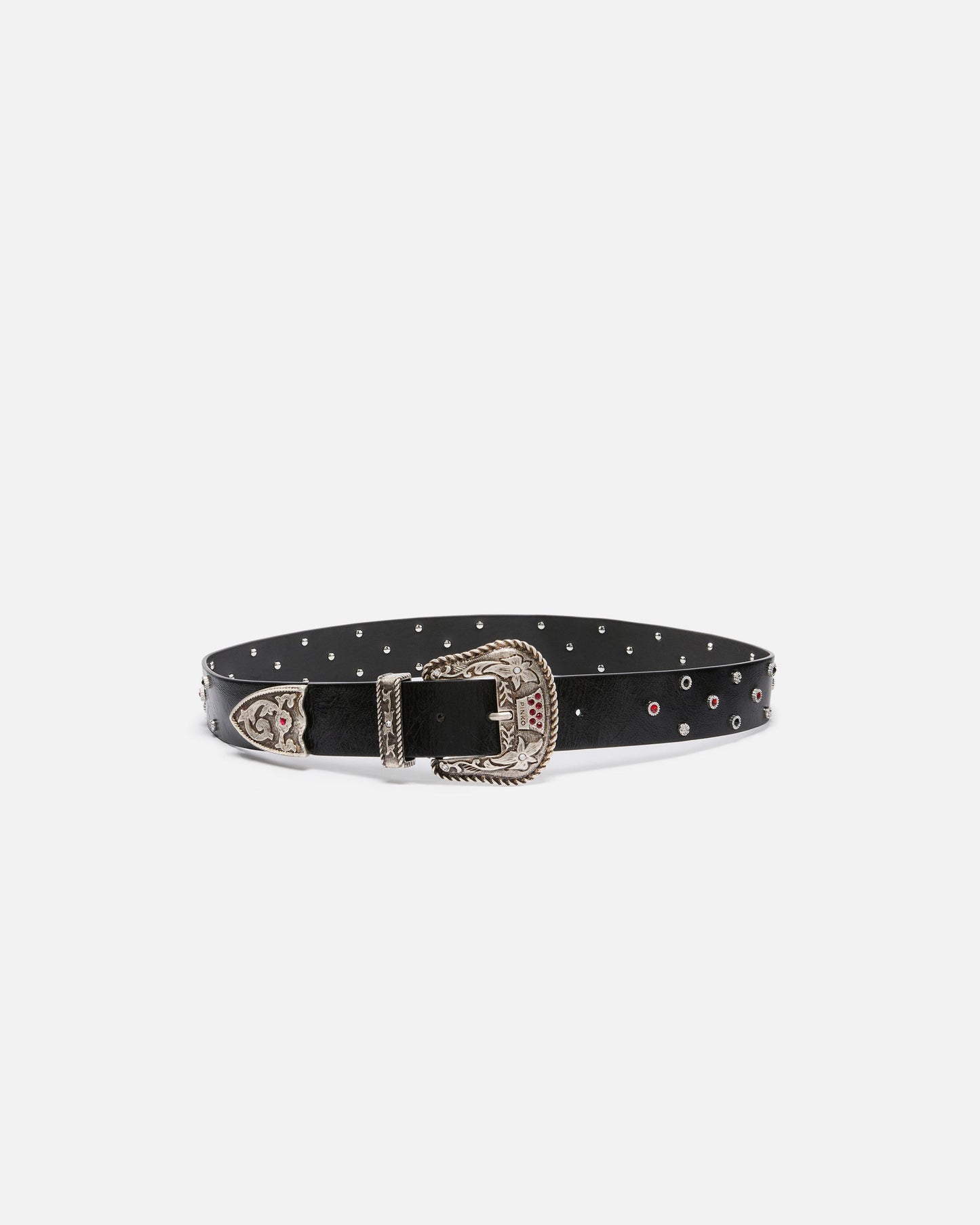 Leather belt with studs, 4 cm