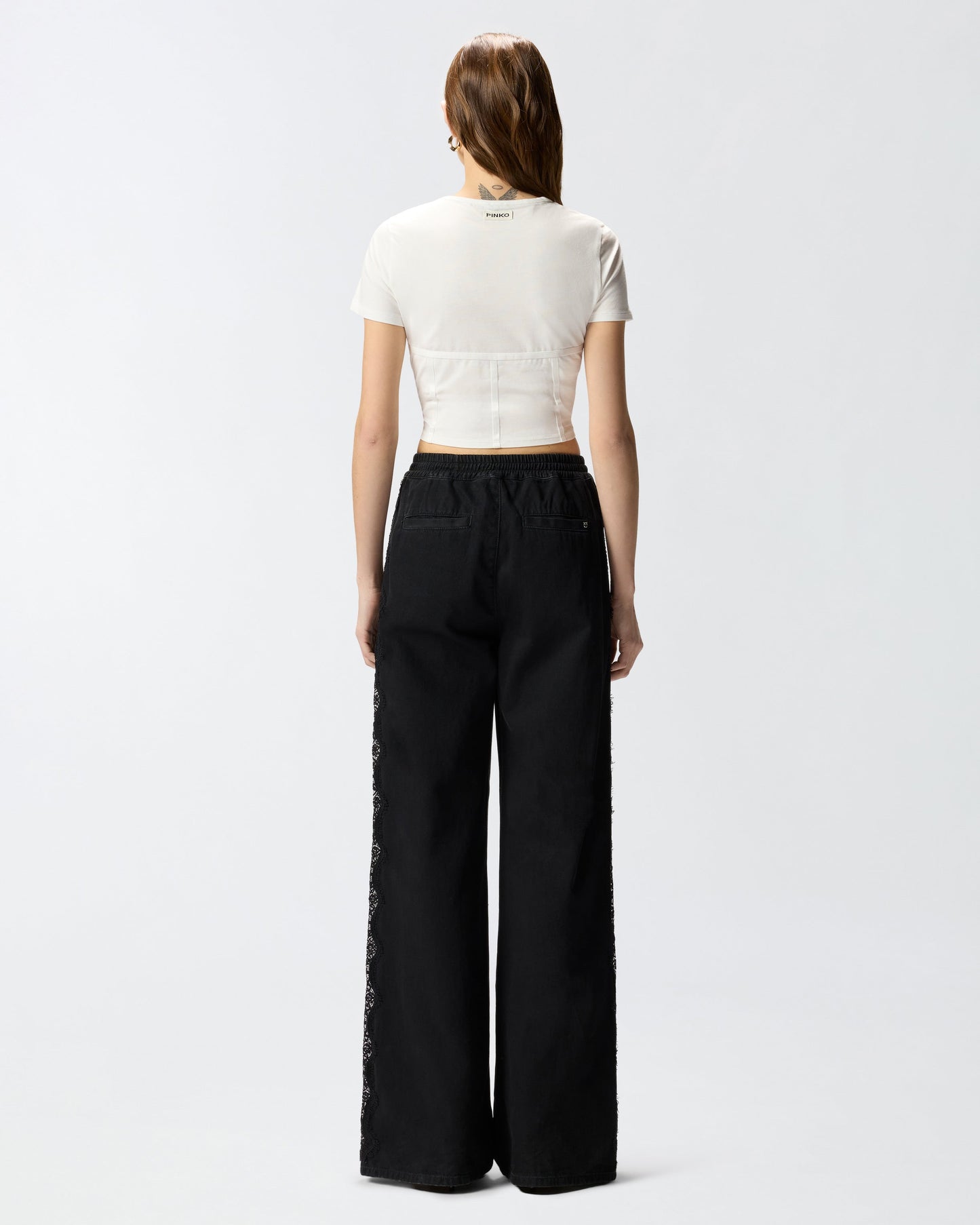 Denim jeans with lace side band