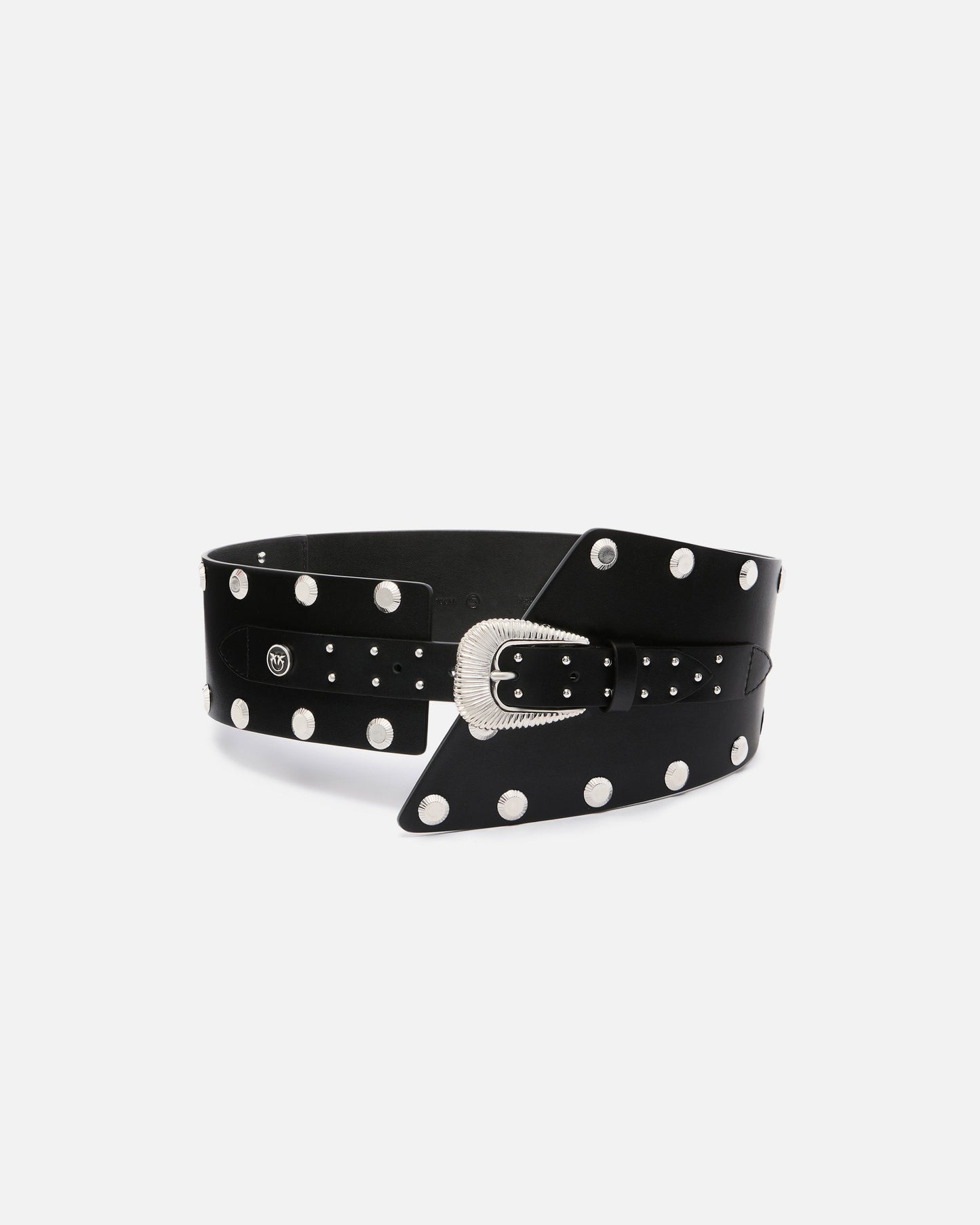 Leather belt with studs and strap, 15 cm