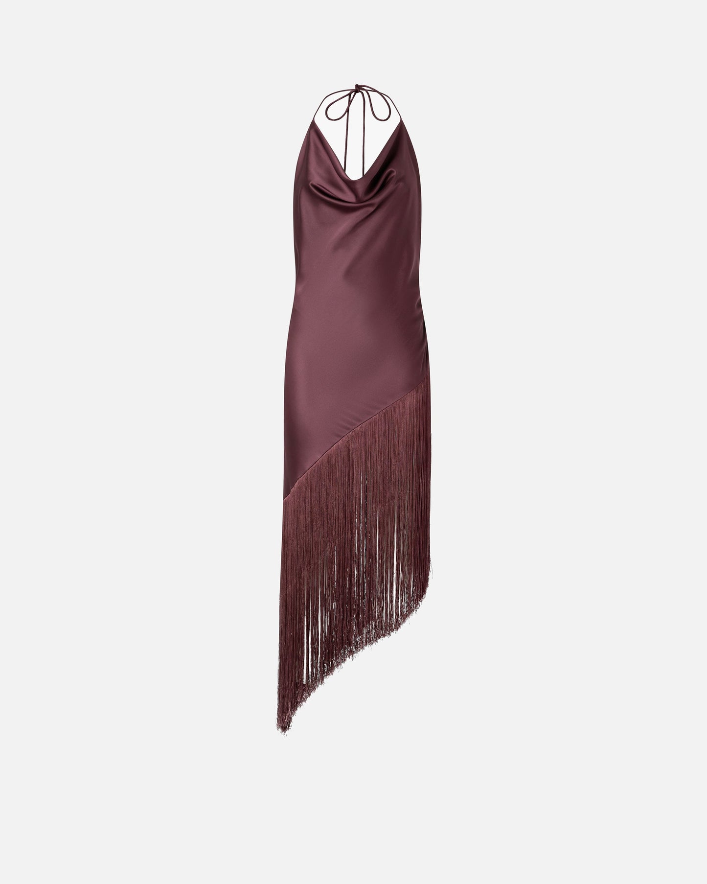 Asymmetrical top in satin with fringes