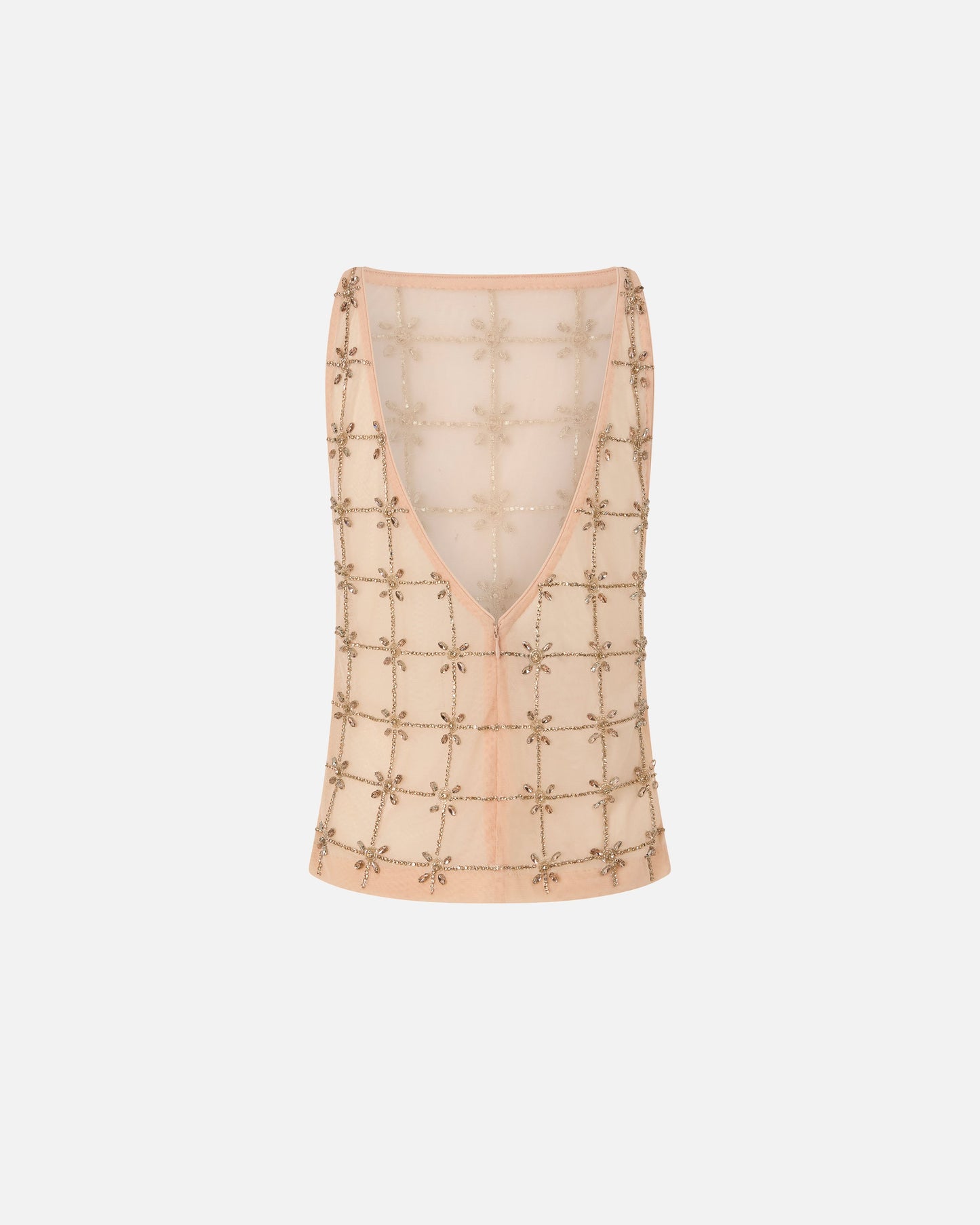 Sleeveless tulle top with crystals
