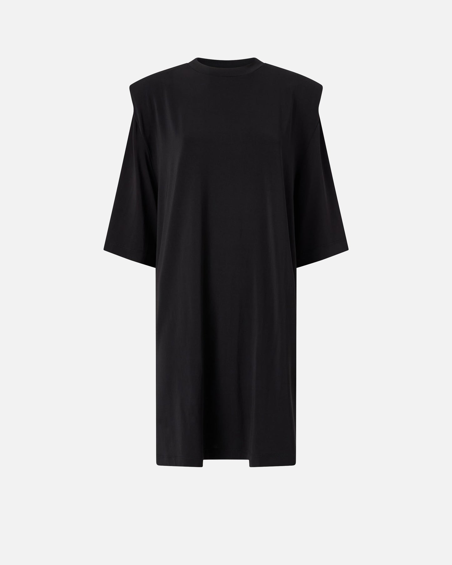 Mini dress with structured shoulders and chain