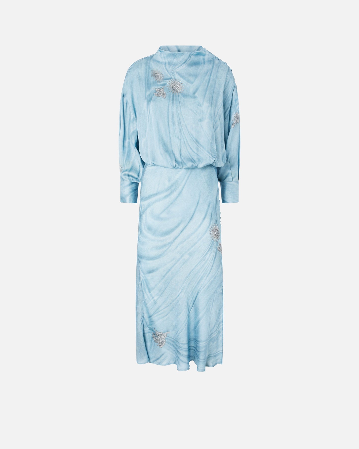 Fluid midi dress with placed jewel print