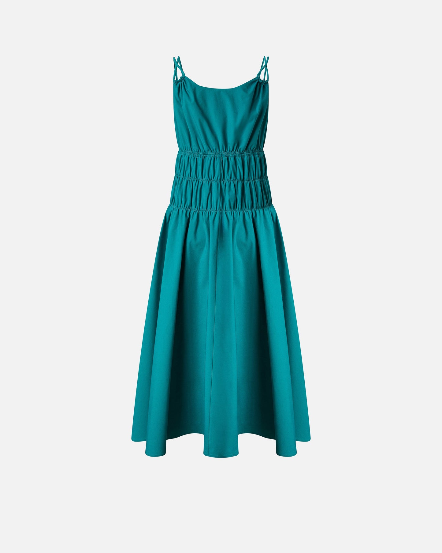 Sleeveless midi dress with pleats and gathering