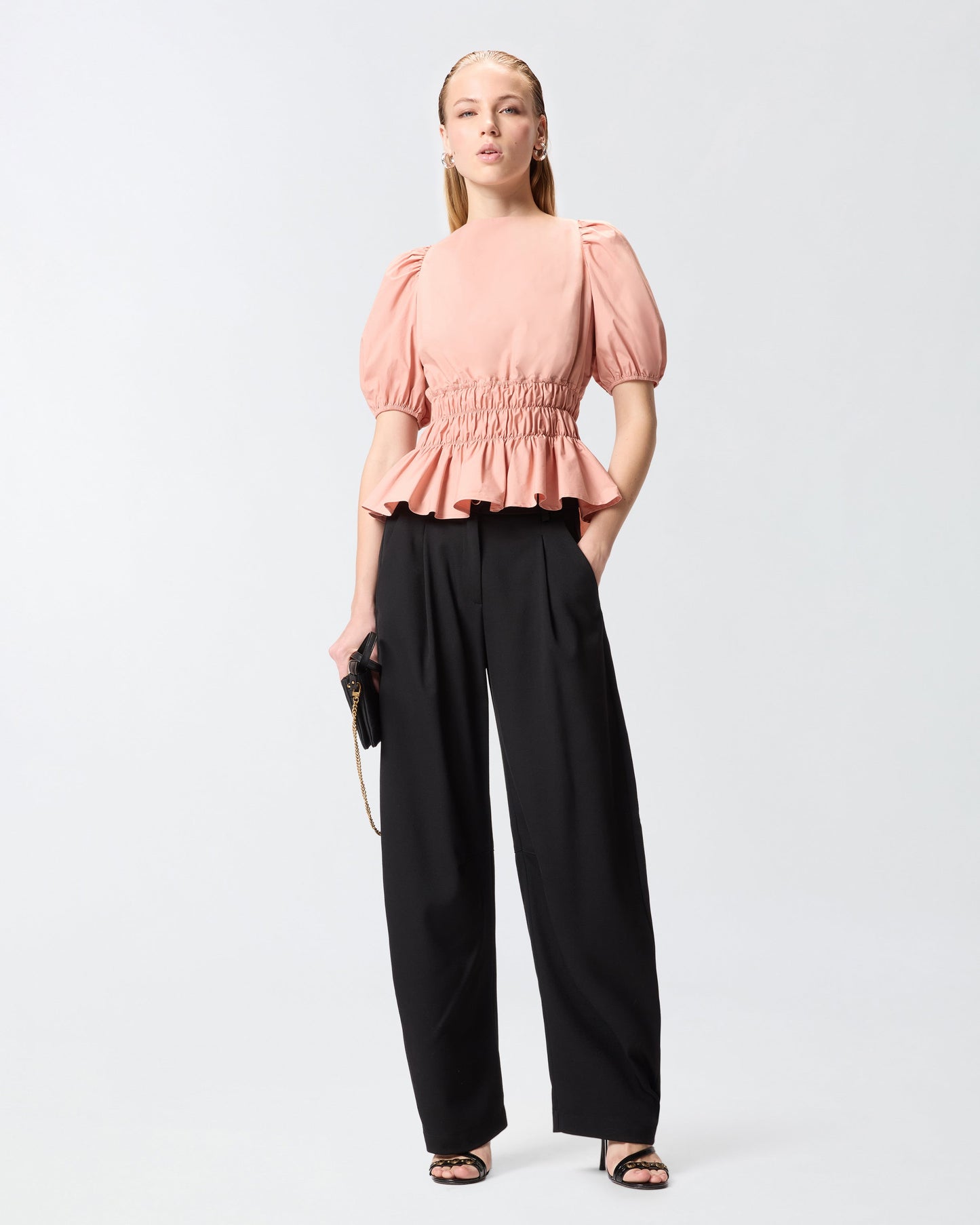 Cropped top with ruffles and open back