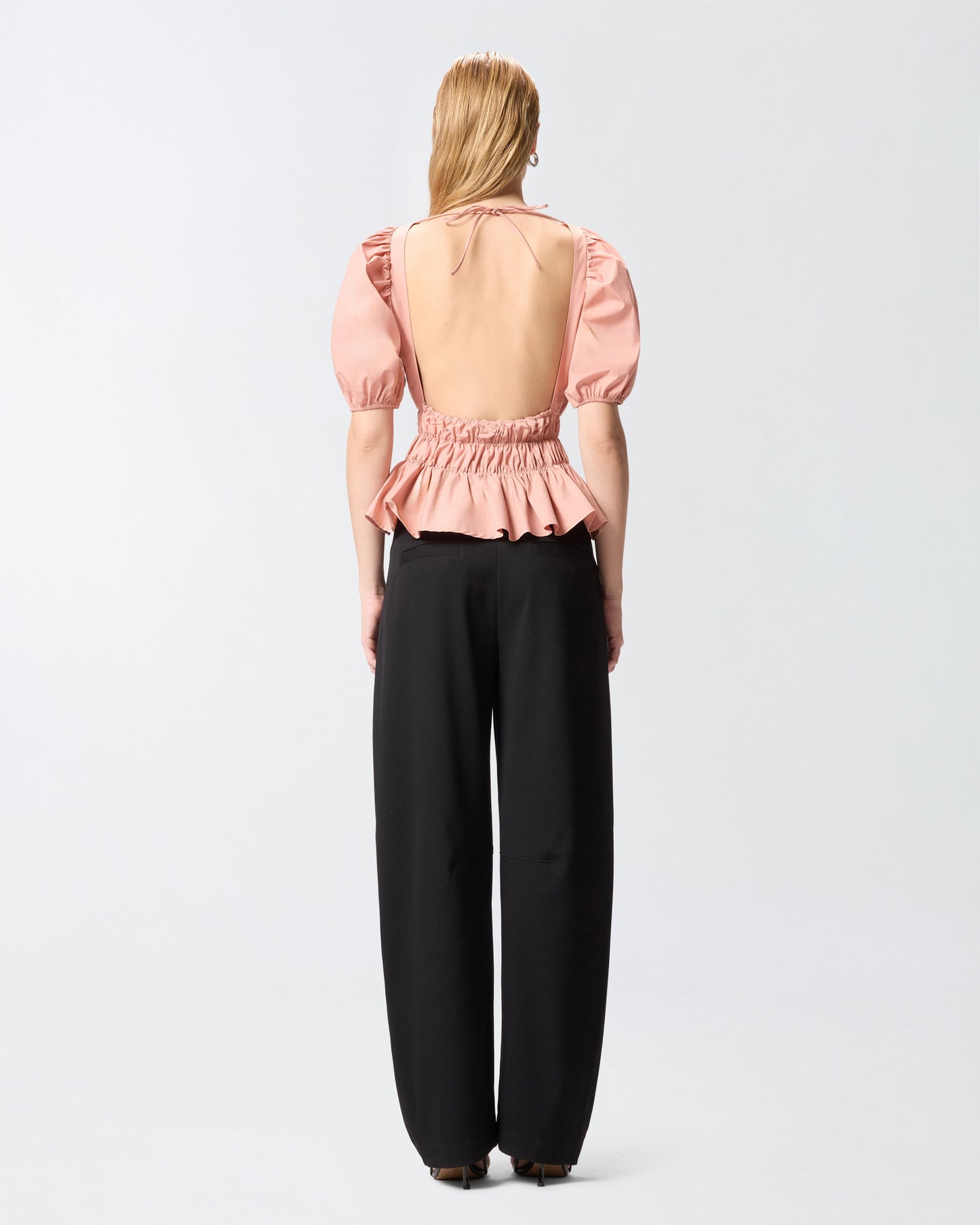 Cropped top with ruffles and open back