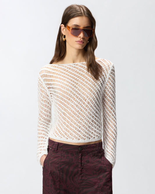 Crochet effect sweater with sequins