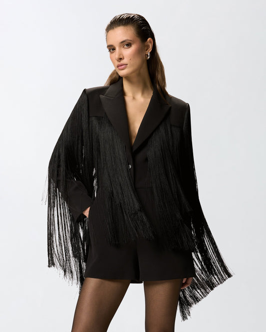 Short playsuit with all-over fringe detailing