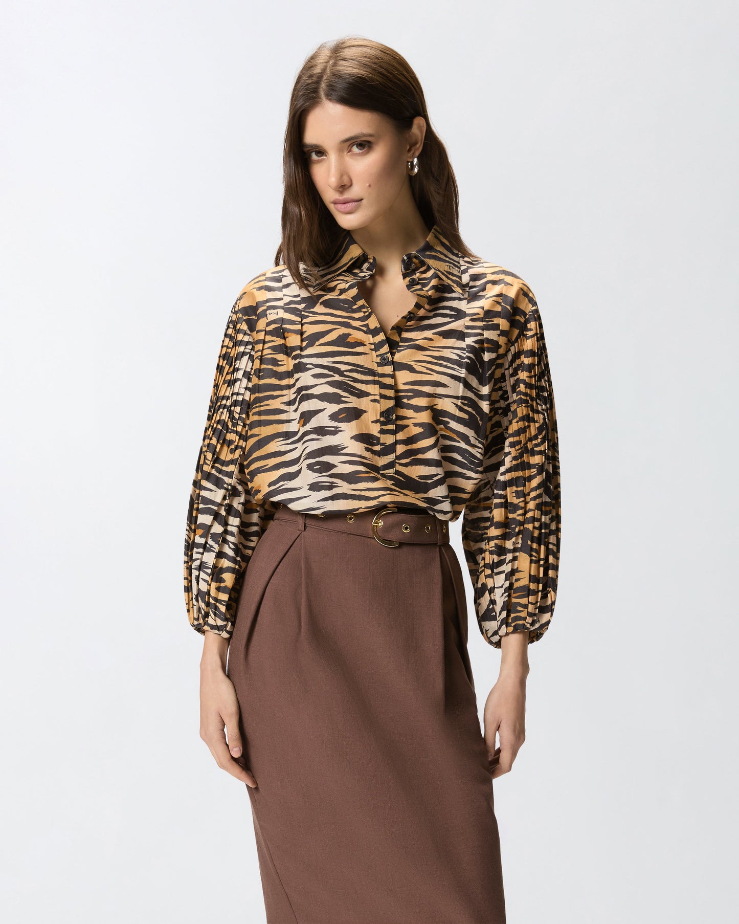 Cotton and silk blouse with animal print