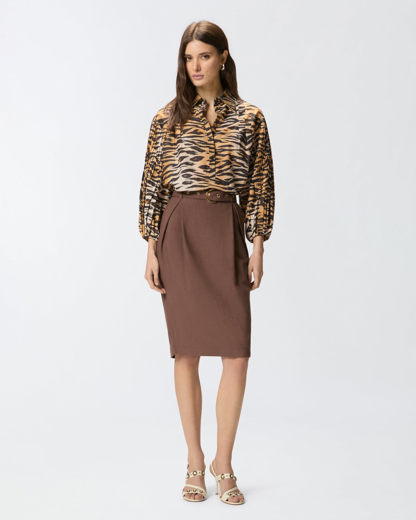 Cotton and silk blouse with animal print