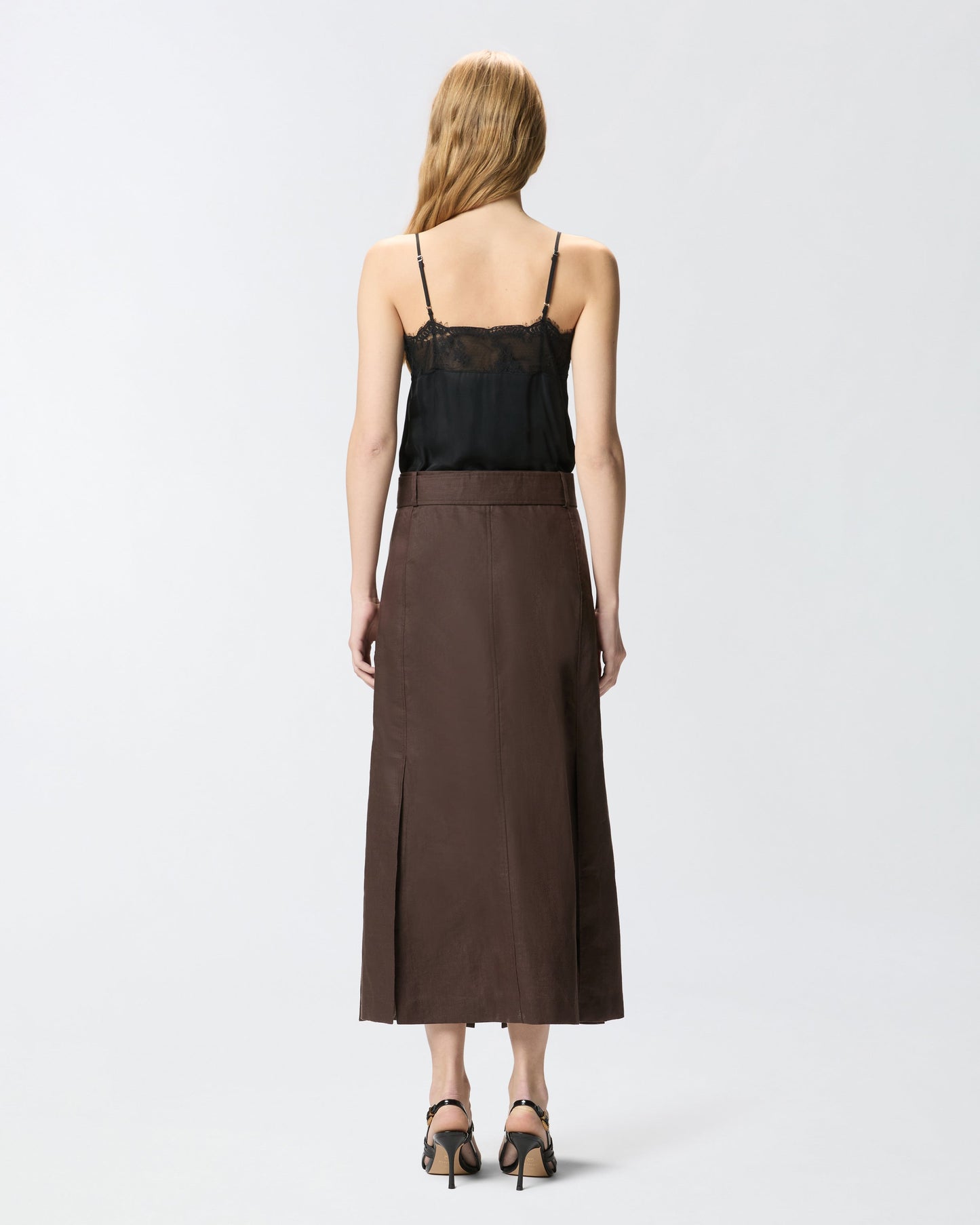 Midi dress with in linen with lace top