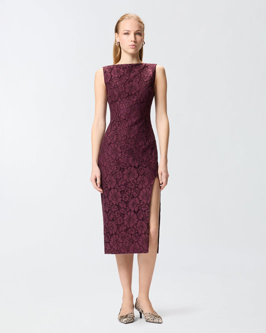 Floral lace dress with plunging rear neckline