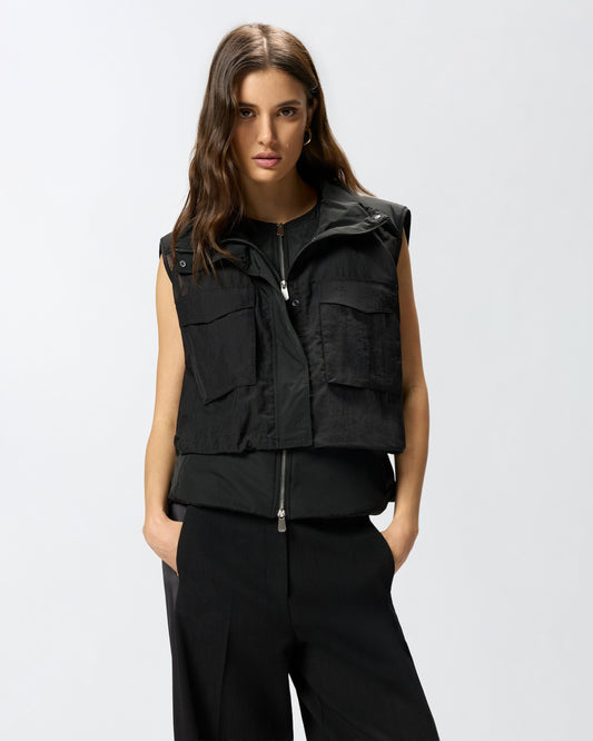Sleeveless down jacket with drawstring