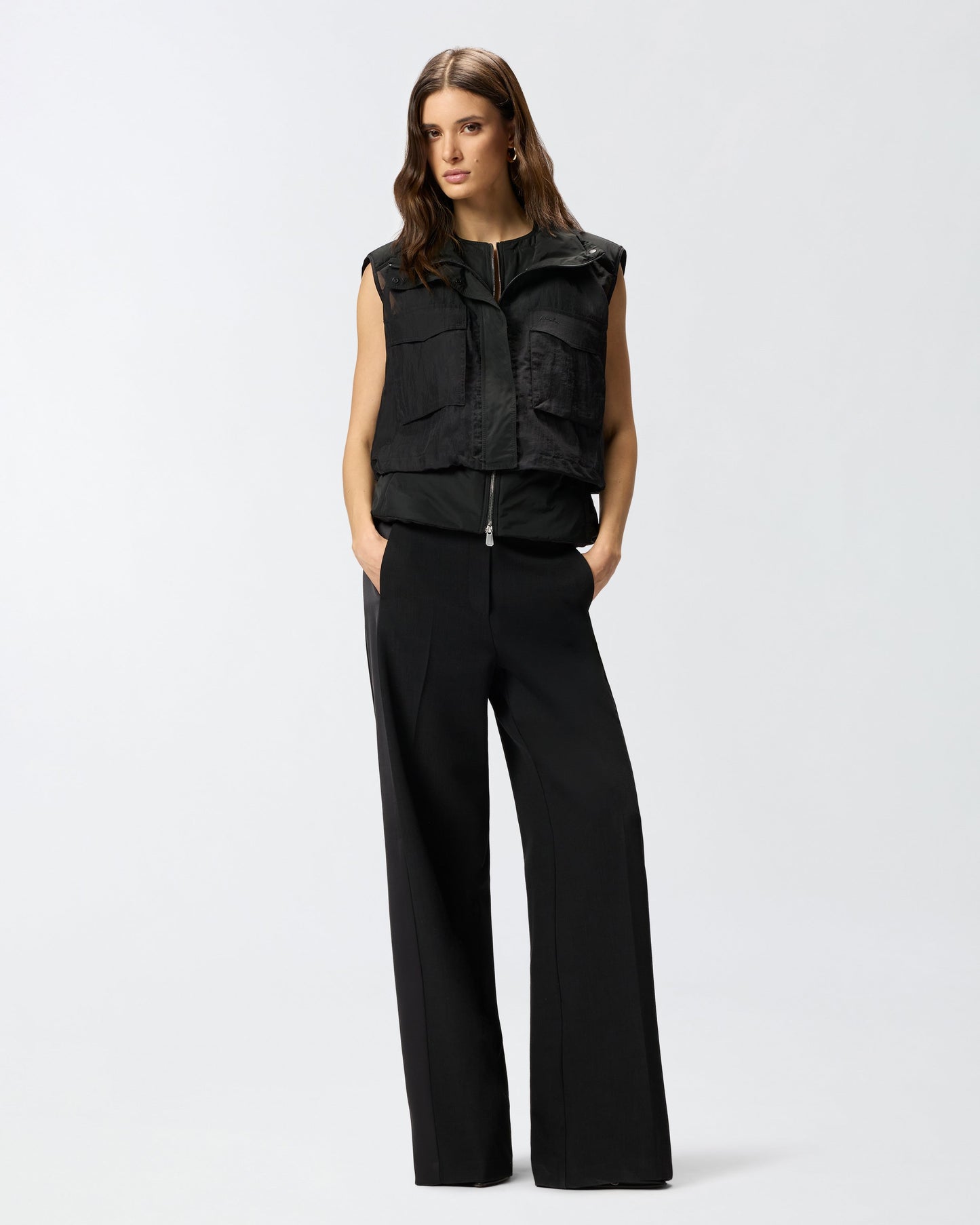 Sleeveless down jacket with drawstring