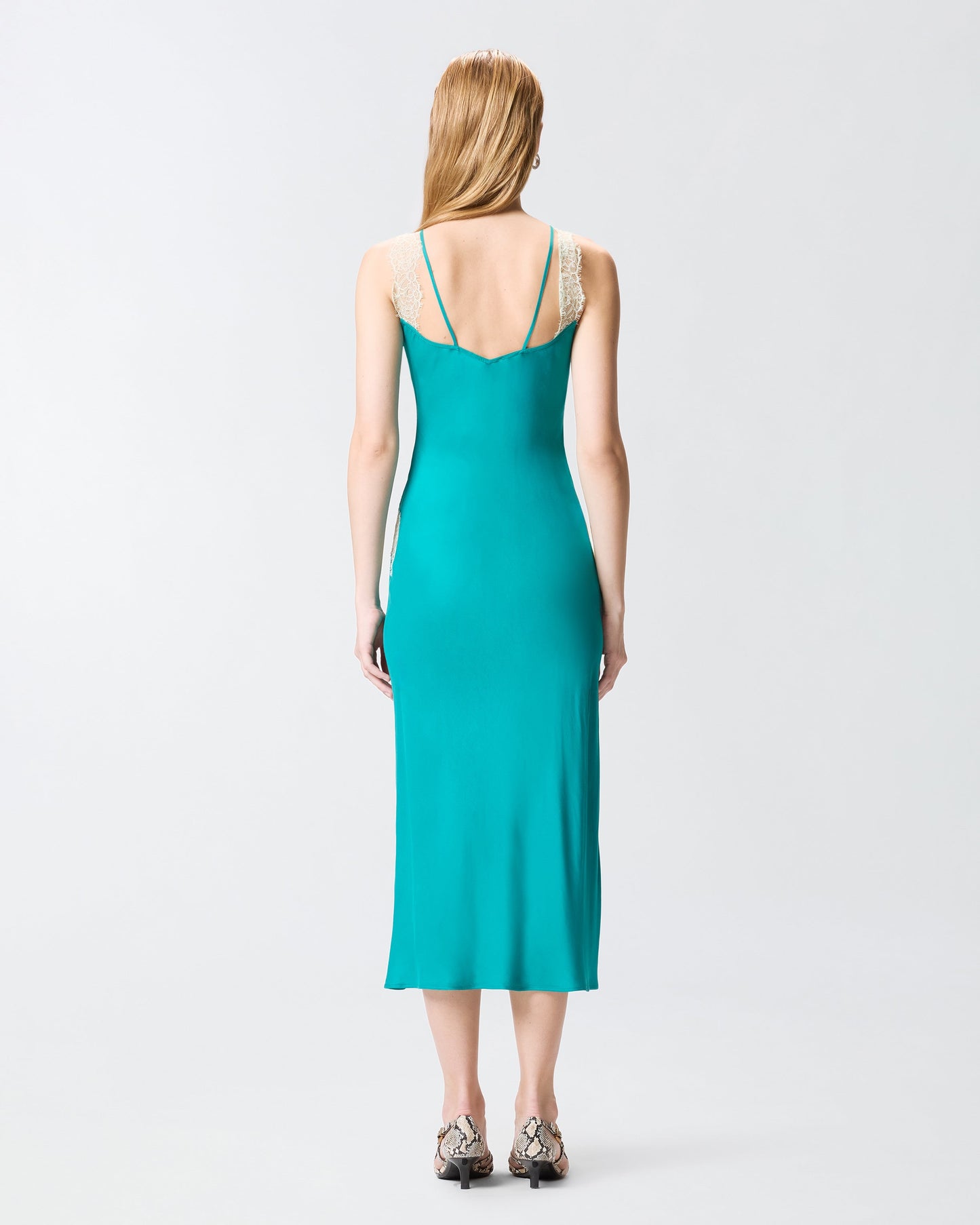 Midi slip dress with lace bands
