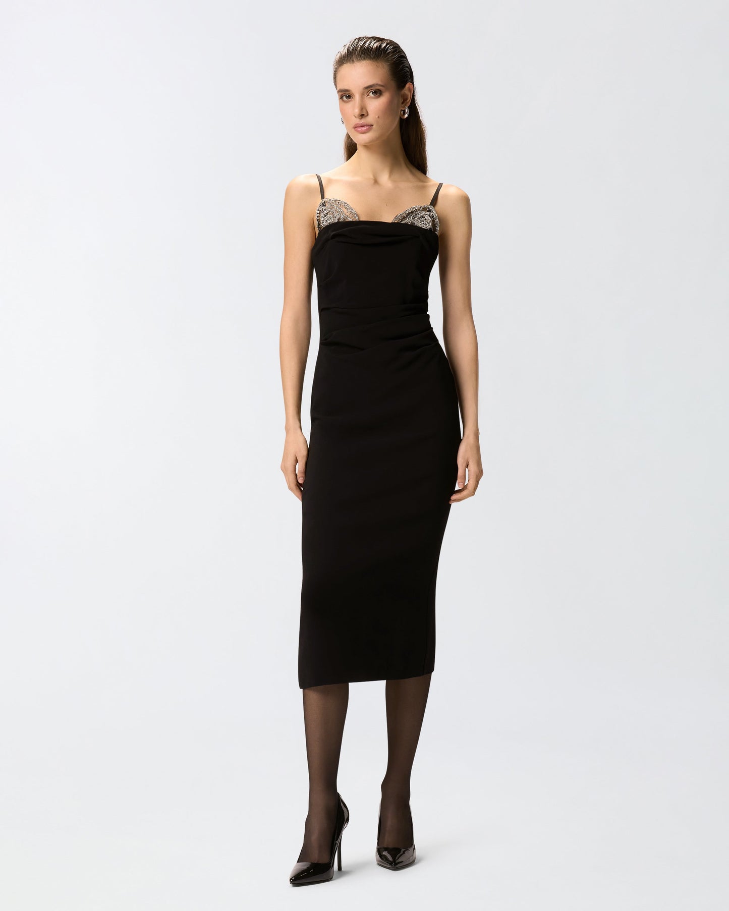Slim-fit midi dress with jewel embroidery