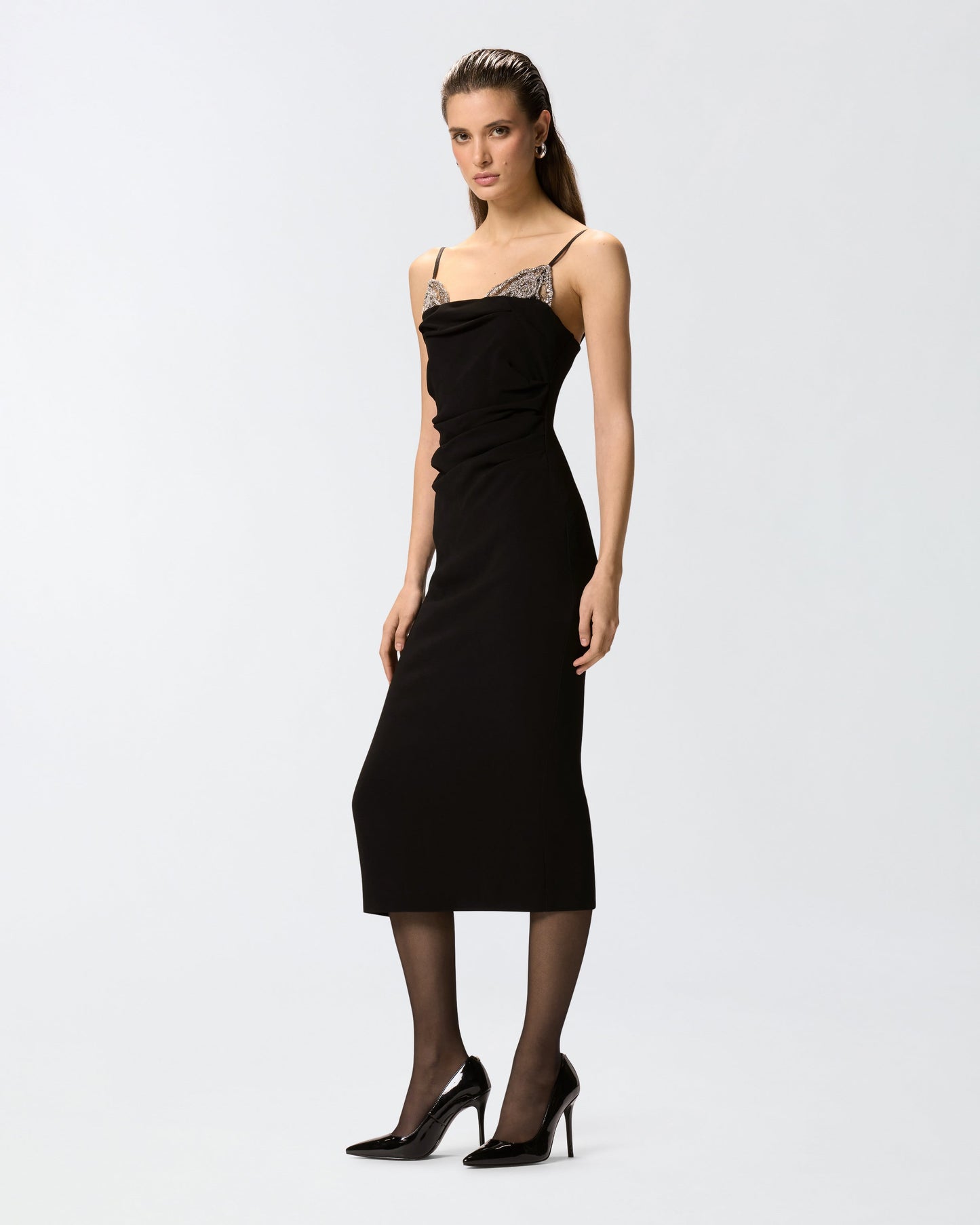 Slim-fit midi dress with jewel embroidery