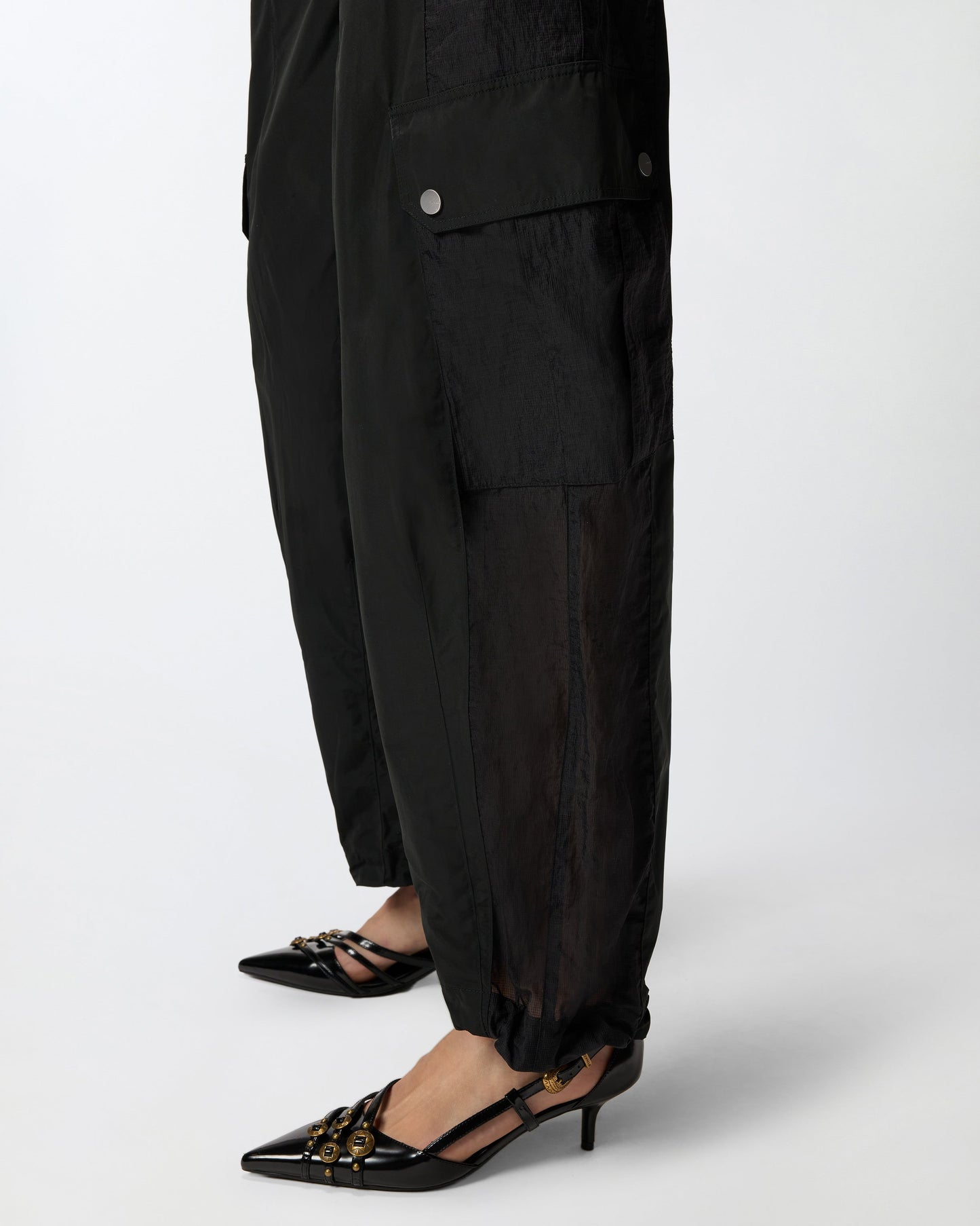 Workwear trousers with sheer inserts