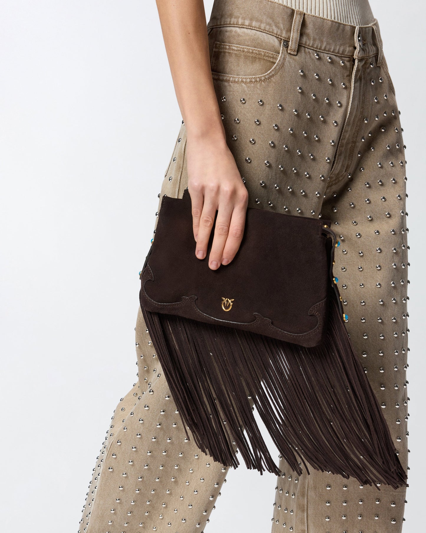 One, Two, Three Bag small crossbody bag in suede with fringes