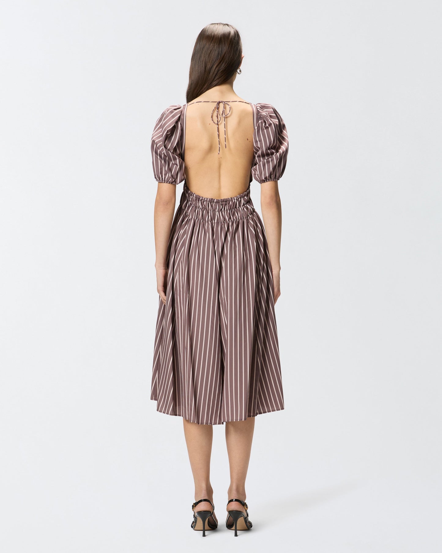 Striped midi dress with open back