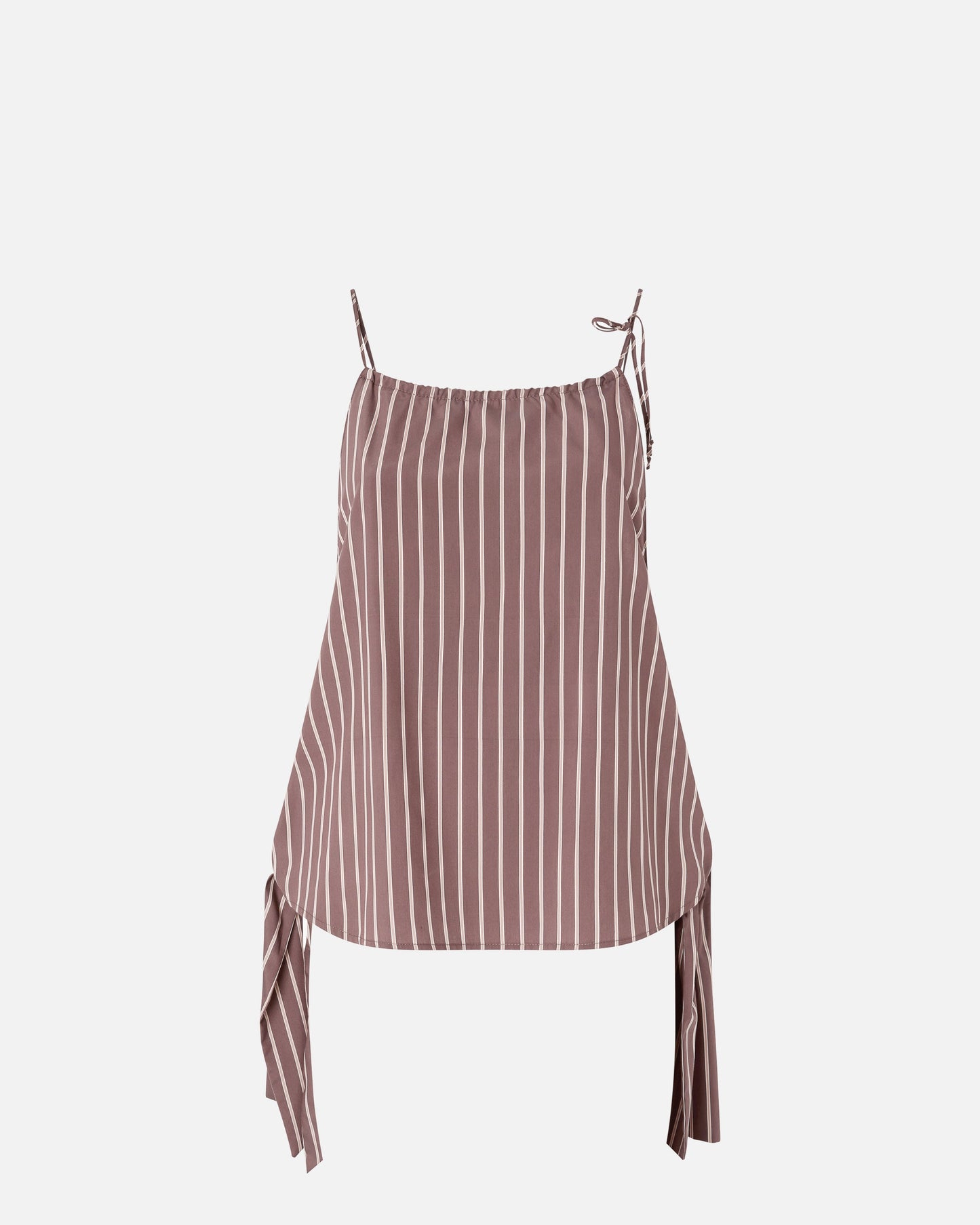 Striped top with thin shoulder straps and bows