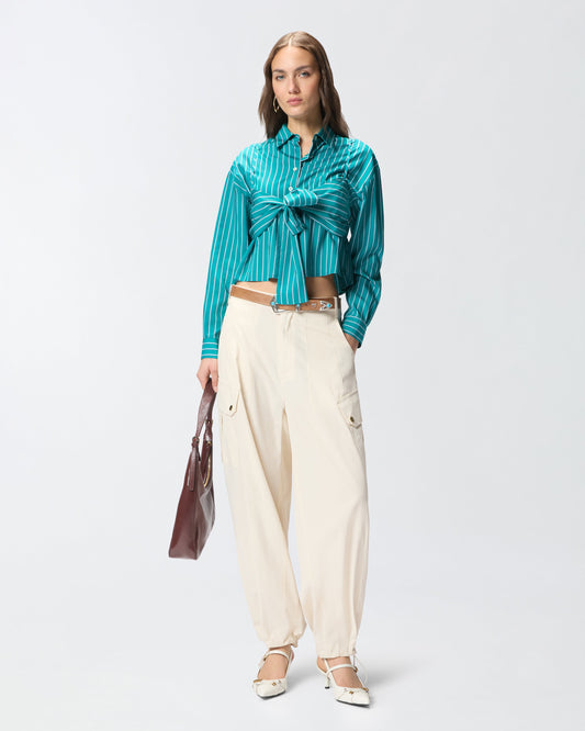Striped cropped shirt with bow
